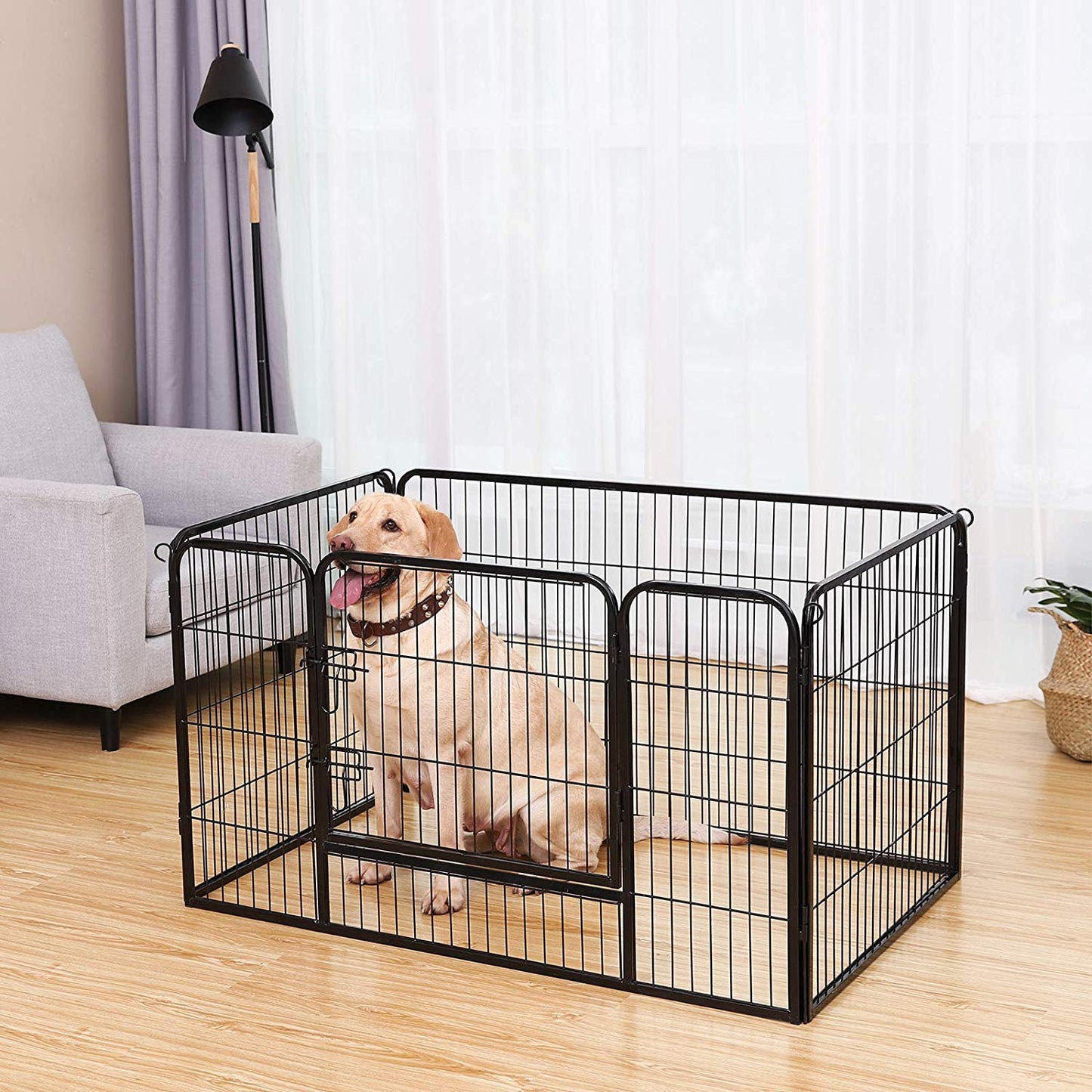 Parc pour Chien, Parc Chiot, Cage pour Chien, Caisse Chien, Porte à double verrouillage, 2 verrous, Noir, Feandrea, 7