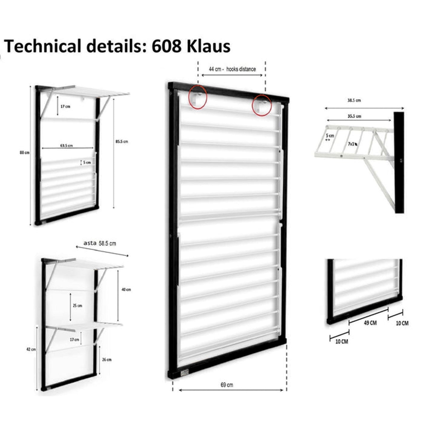 Accessoires de salle de bains KLAUS, Etendoir Mural, Étendoir à linge Mural, Sechoir Mural, ARIT KLAUS Noir
