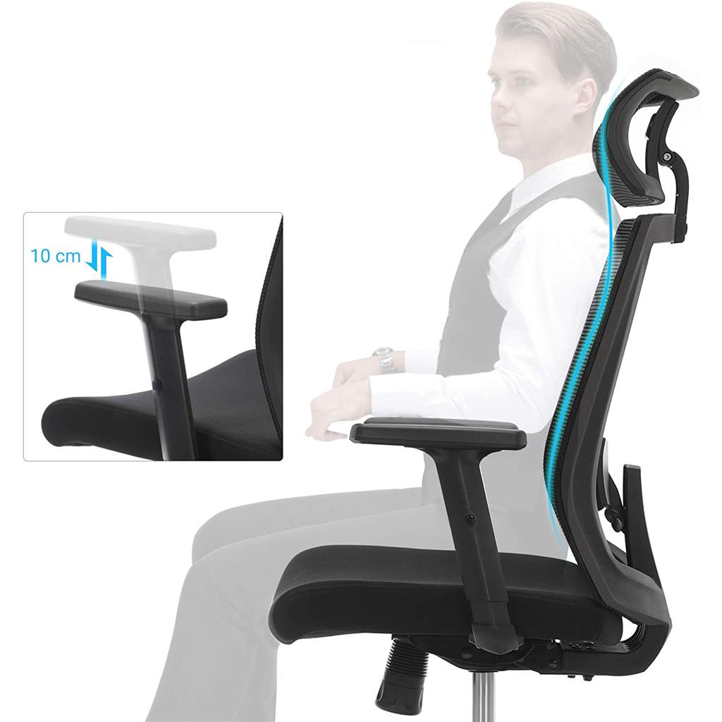 Fauteuil de Bureau, Chaise de Bureau Ergonomique, pivotant à 360°, inclinaison du dossier jusqu’à 120°, Noir, Songmics, 4