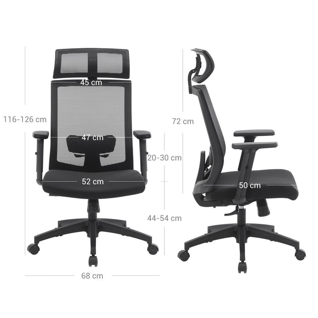Fauteuil de Bureau, Chaise de Bureau Ergonomique, pivotant à 360°, inclinaison du dossier jusqu’à 120°, Noir, Songmics, 8