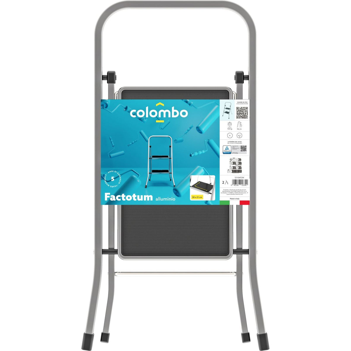 Escabeau 2 marches, Petit Escabeau Pliable, marches 30x21 cm, charge max.150 kg, Colombo FACTOTUM ALUMINIUM , 3