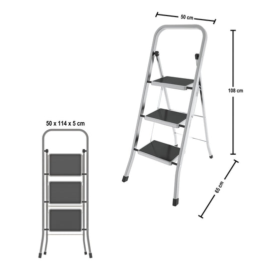 Escabeau 3 marches, Escabeau Pliable, Escabeau Sécurisé, marches 30x21 cm, charge max.150 kg, Colombo FACTOTUM ALUMINIUM , 2
