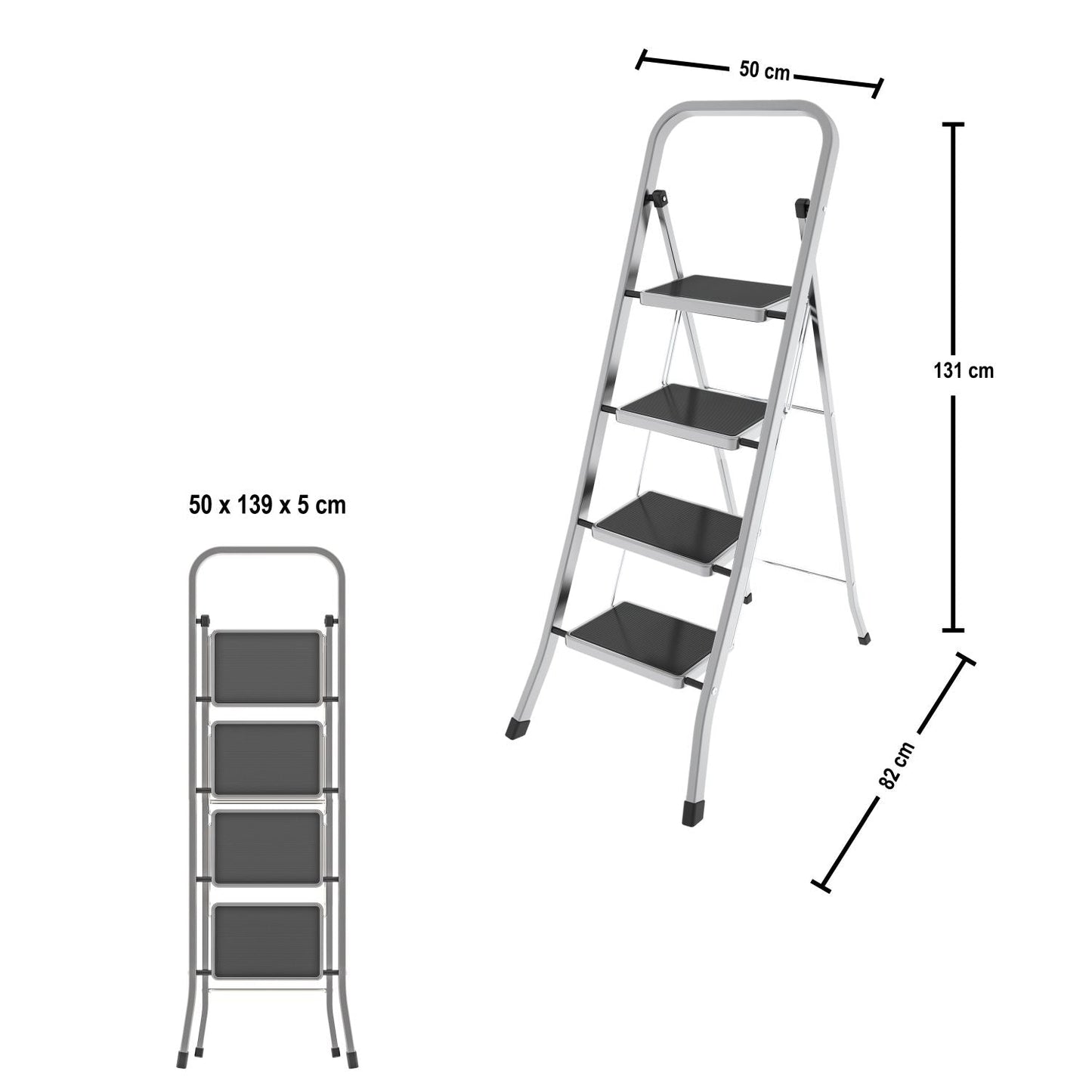 Escabeau 4 marches, Escabeau Pliable, Escabeau Sécurisé, marches 30x21 cm, charge max.150 kg , Colombo FACTOTUM ALUMINIUM , 2