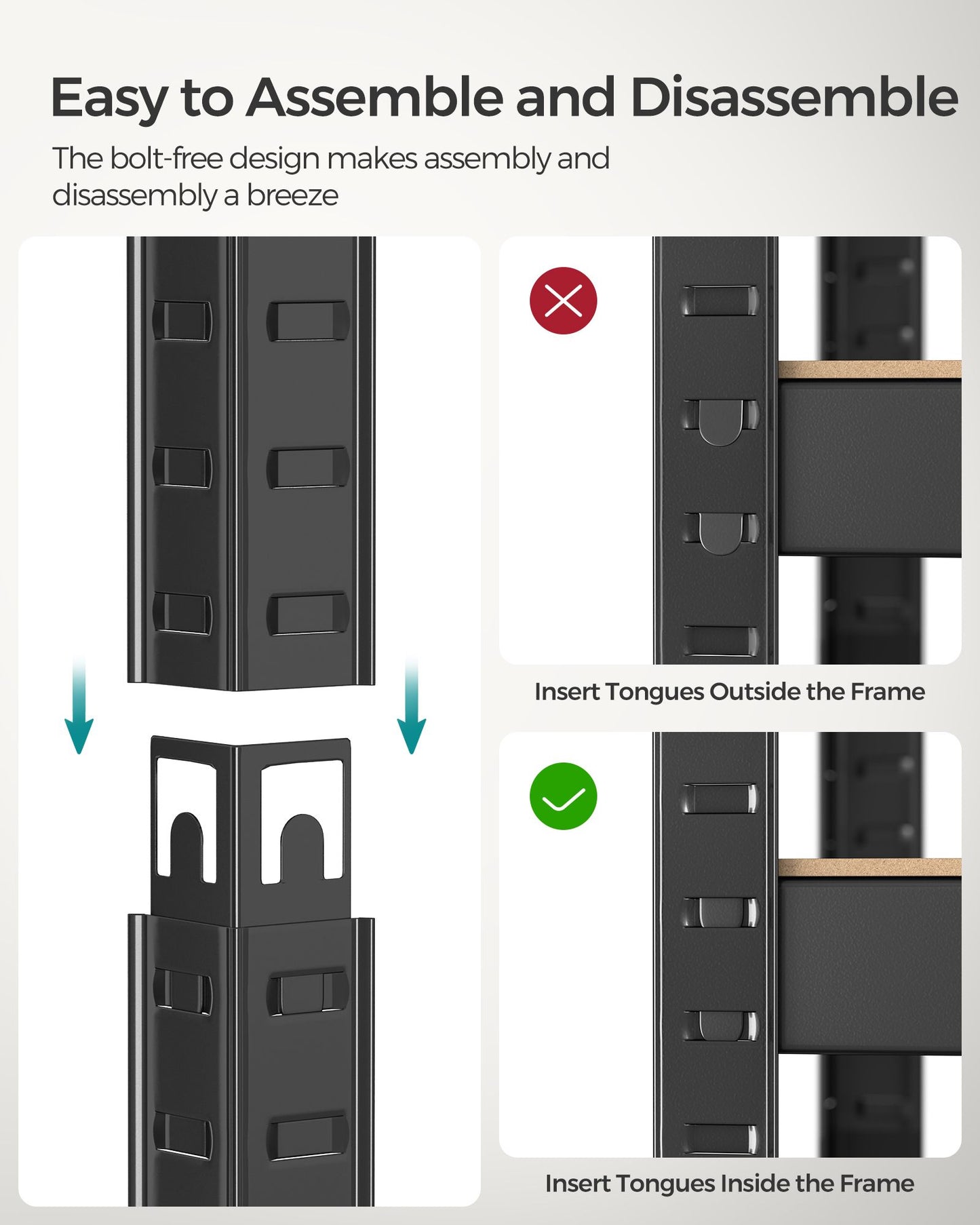 Étagère, Lot de 2, Etagere metal, 5 Niveaux, 30x75x150cm, Etagere charge lourde, Capacité 650kg, Noir, Songmics, 7