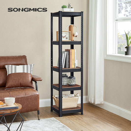 Étagère, Etagere colonne, Etagere charge lourde, 5 Niveaux, 37 x 37 x 150 cm, Capacité 400 kg, Marron Rustique et Noir, Songmics, 3