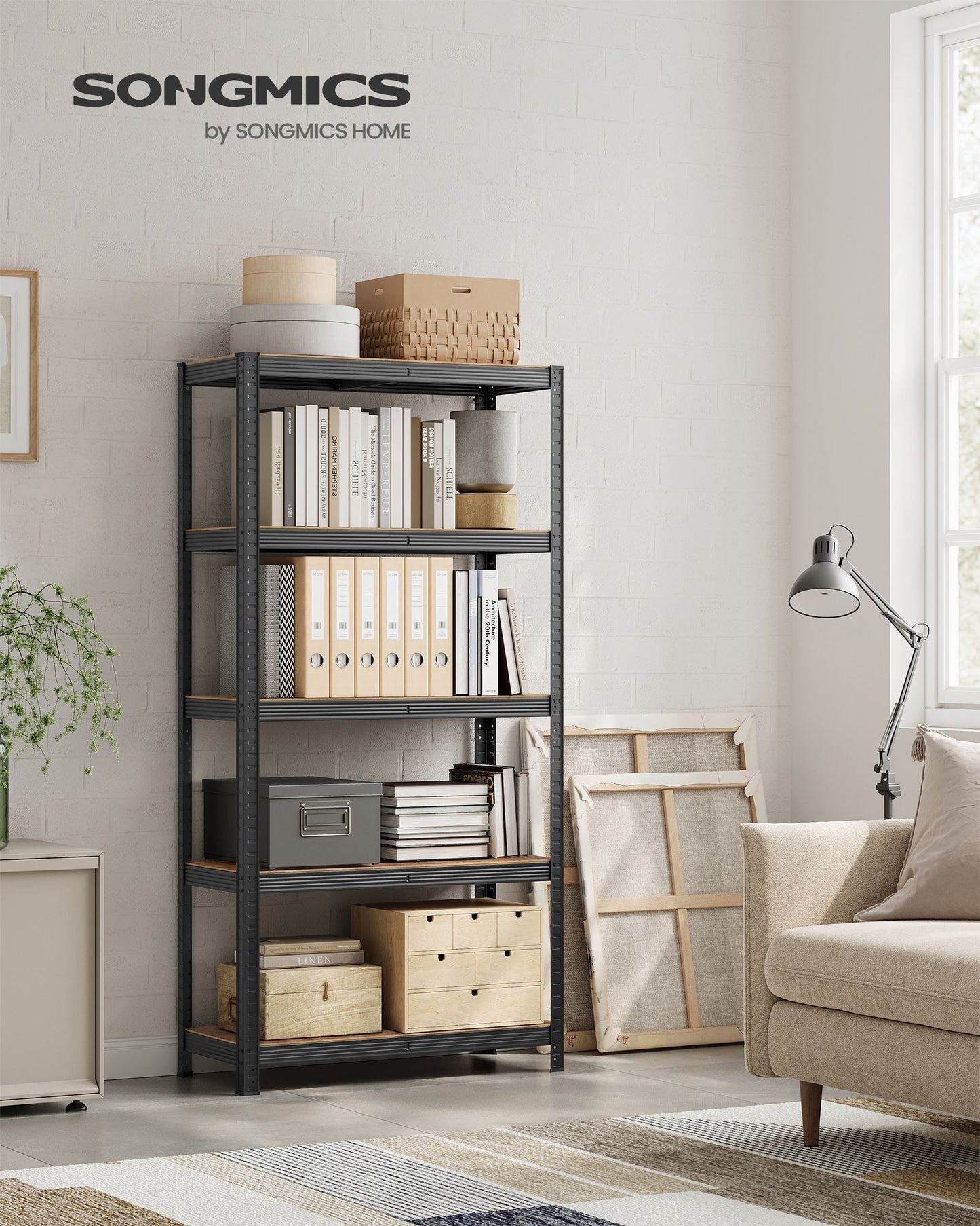 Étagère rangement, 5 Niveaux, Etagere charge lourde, Capacité 875 kg, 40x90x180 cm, Marron Rustique et Noir, Songmics, 3