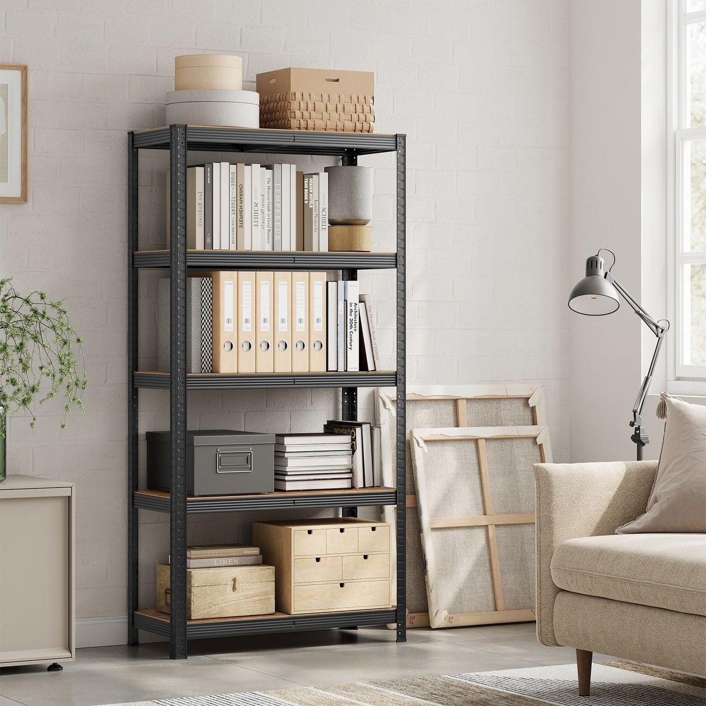Étagère rangement, 5 Niveaux, Etagere charge lourde, Capacité 875 kg, 40x90x180 cm, Marron Rustique et Noir, Songmics, 1