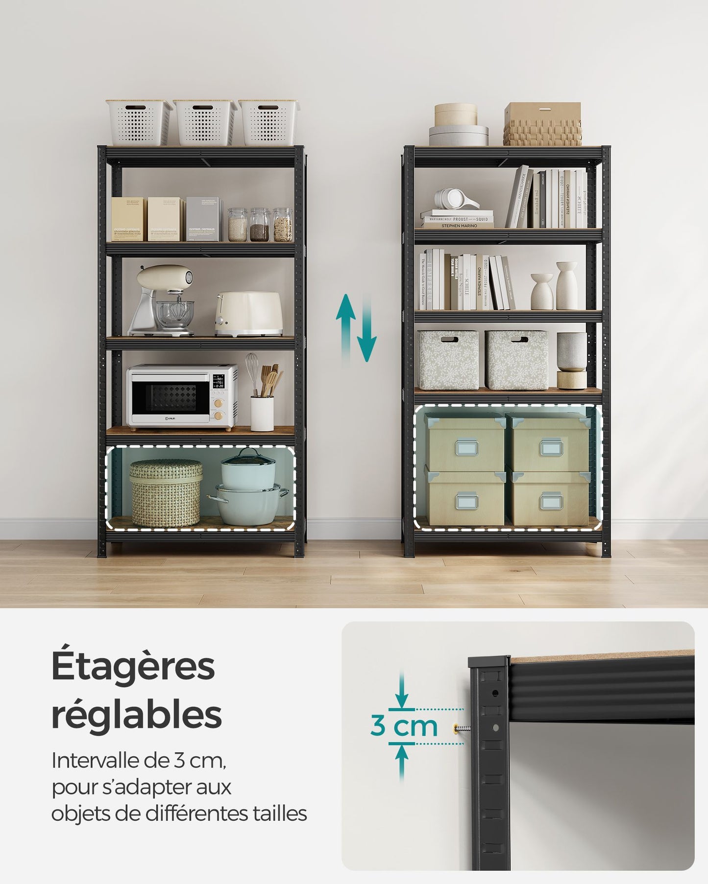 Étagère rangement, 5 Niveaux, Etagere charge lourde, Capacité 875 kg, 40x90x180 cm, Marron Rustique et Noir, Songmics, 5