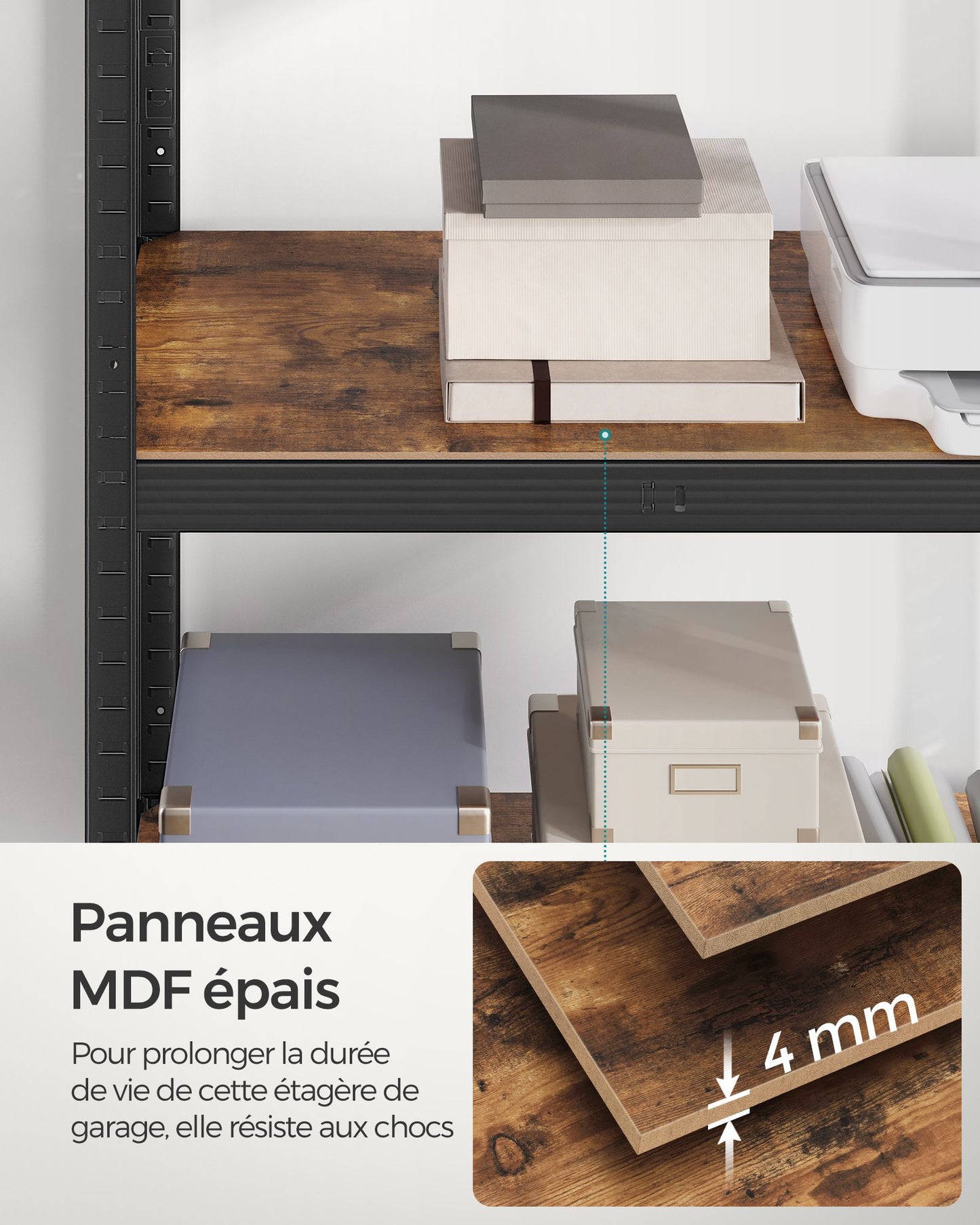 Étagère rangement, 5 Niveaux, Etagere charge lourde, Capacité 875 kg, 40x90x180 cm, Marron Rustique et Noir, Songmics, 9