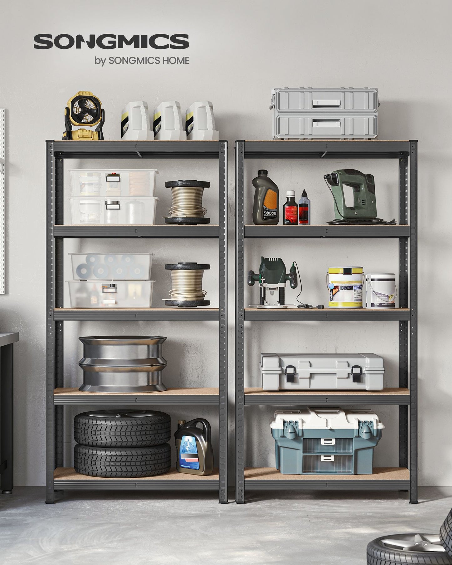 Étagère rangement, Etagere charge lourde, Capacité 875 kg, 5 Niveaux, 40x90x180 cm, Etagere metal, Gris, Songmics, 3