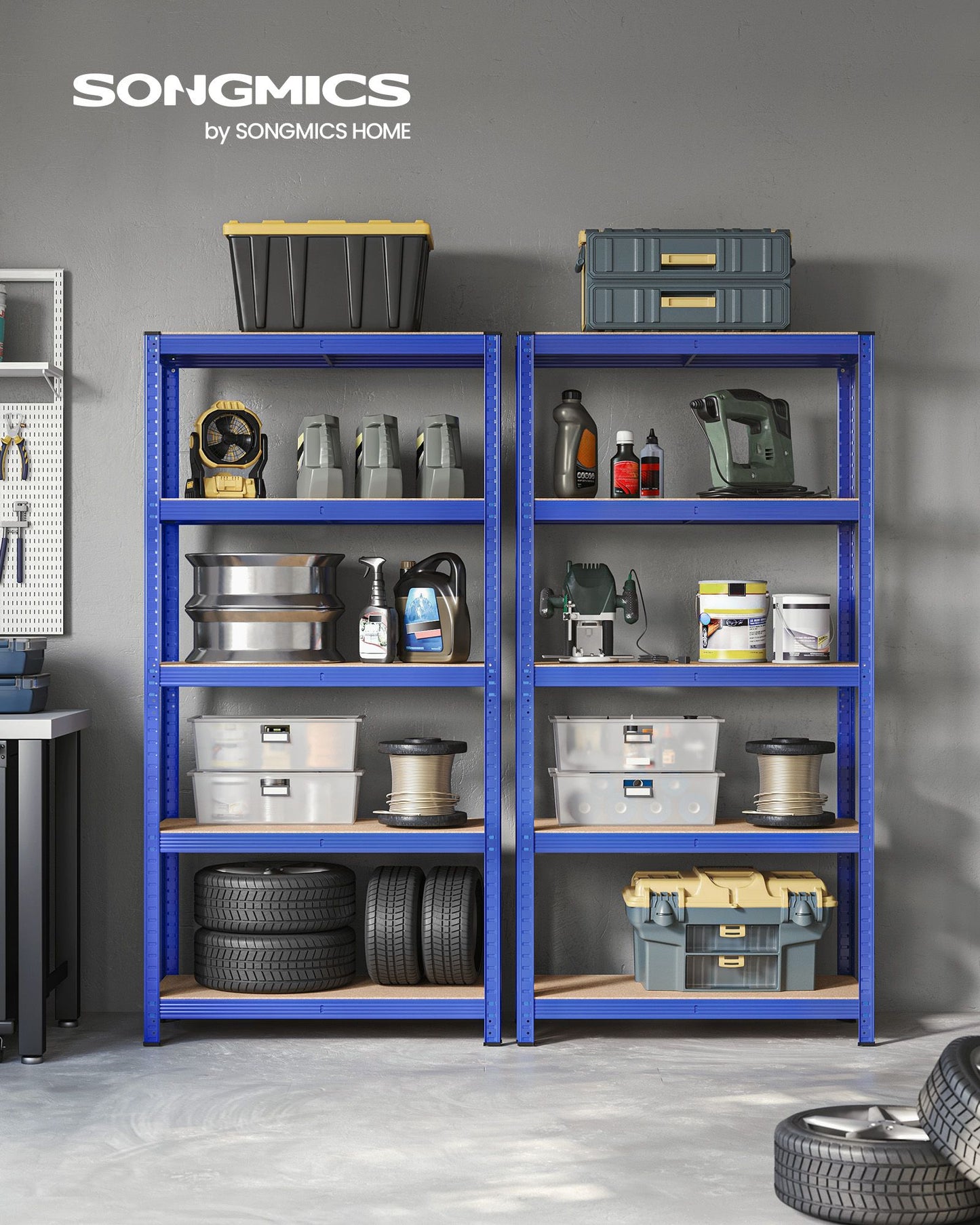 Étagère rangement, Lot de 2, Etagere charge lourde, Capacité 875 kg, 5 Niveaux, 40x90x180 cm, Etagere metal, Bleu, Songmics, 3