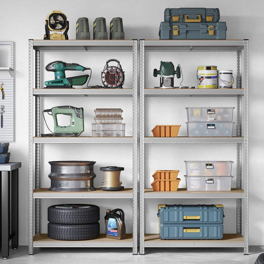 Etagere metal, 5 Niveaux, Etagere charge lourde, Étagère garage, 50x100x200cm, Capacité 600 kg, Etagere atelier, Argent, Songmics, 1