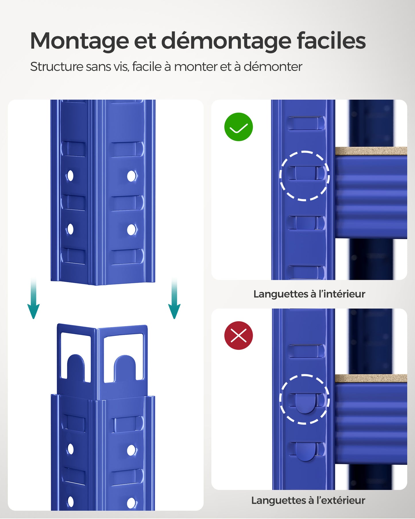 Etagere metal, 5 Niveaux, Etagere charge lourde, Étagère garage, 50x100x200cm, Capacité 600 kg, Bleu, Songmics, 6