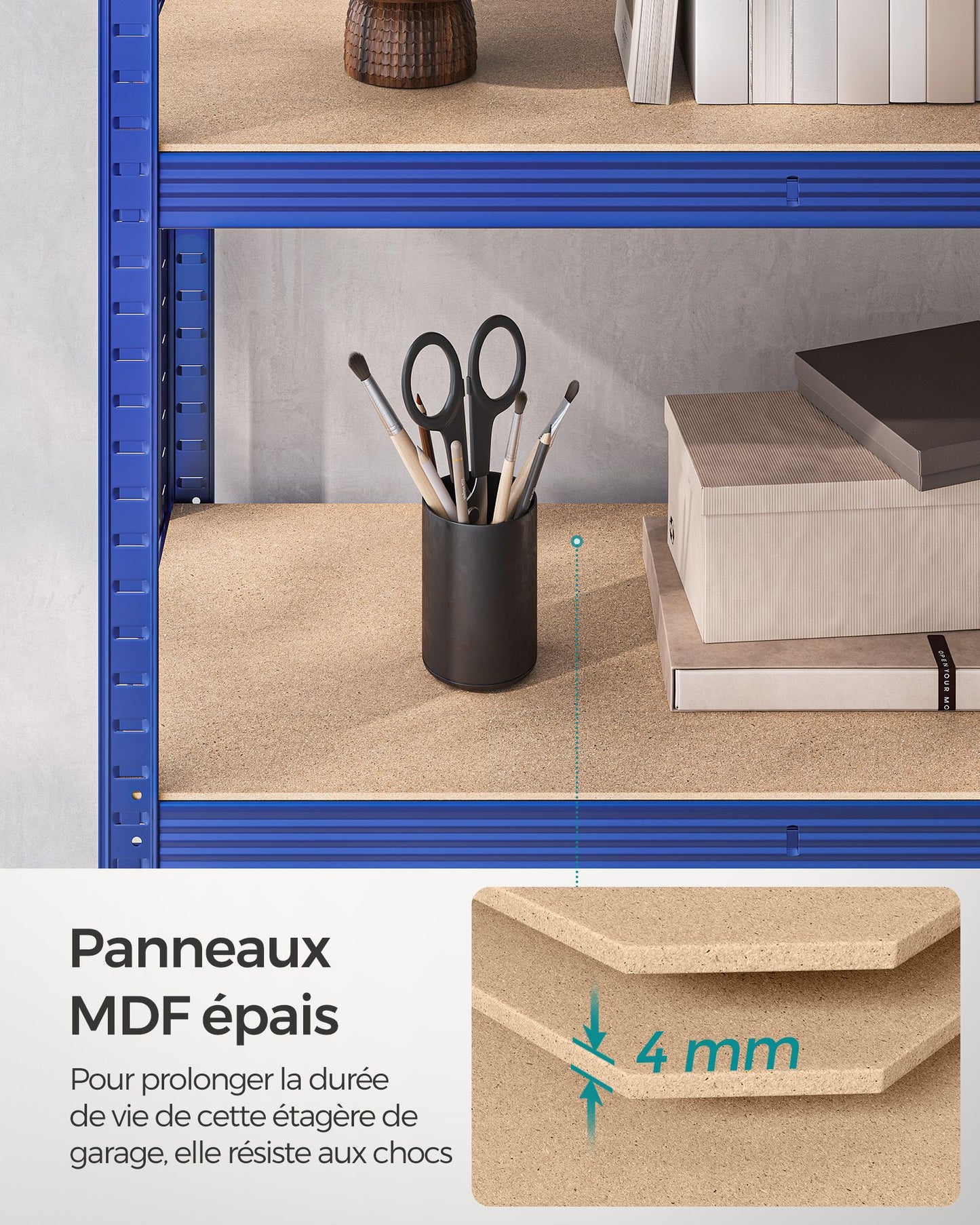 Etagere metal, 5 Niveaux, Etagere charge lourde, Étagère garage, 50x100x200cm, Capacité 600 kg, Bleu, Songmics, 9
