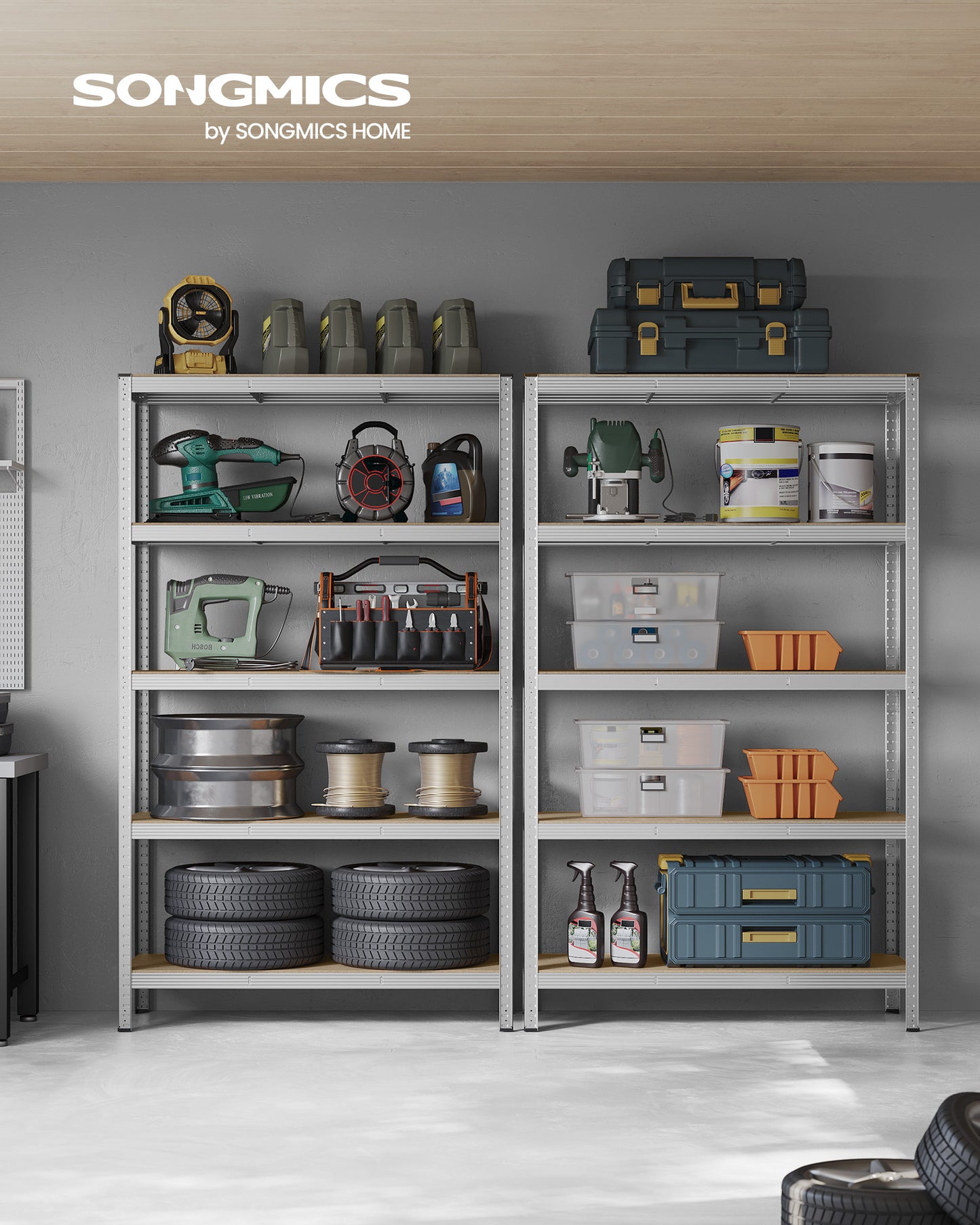 Étagère, 5 Niveaux, Etagere charge lourde, Capacité 750 kg, 60 x 120 x 200 cm, Etagere metal, Argent, Songmics, 3