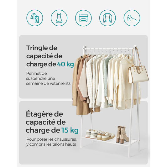 Portant à Vêtements, Porte-Manteau, Penderie, avec Tringle et Étagère, Blanc, SONGMICS, 2