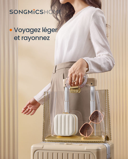 Boite a Bijoux, Boite a Bijoux de Voyage, Coffret a Bijoux, avec Miroir, avec Zip, Blanc Nuage, SONGMICS, 3