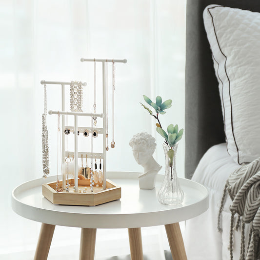 Porte Bijoux, Rangement Bijoux, 4 Zones Indépendantes, Support Accessoires, en Métal, Blanc et Boisée, SONGMICS, 4