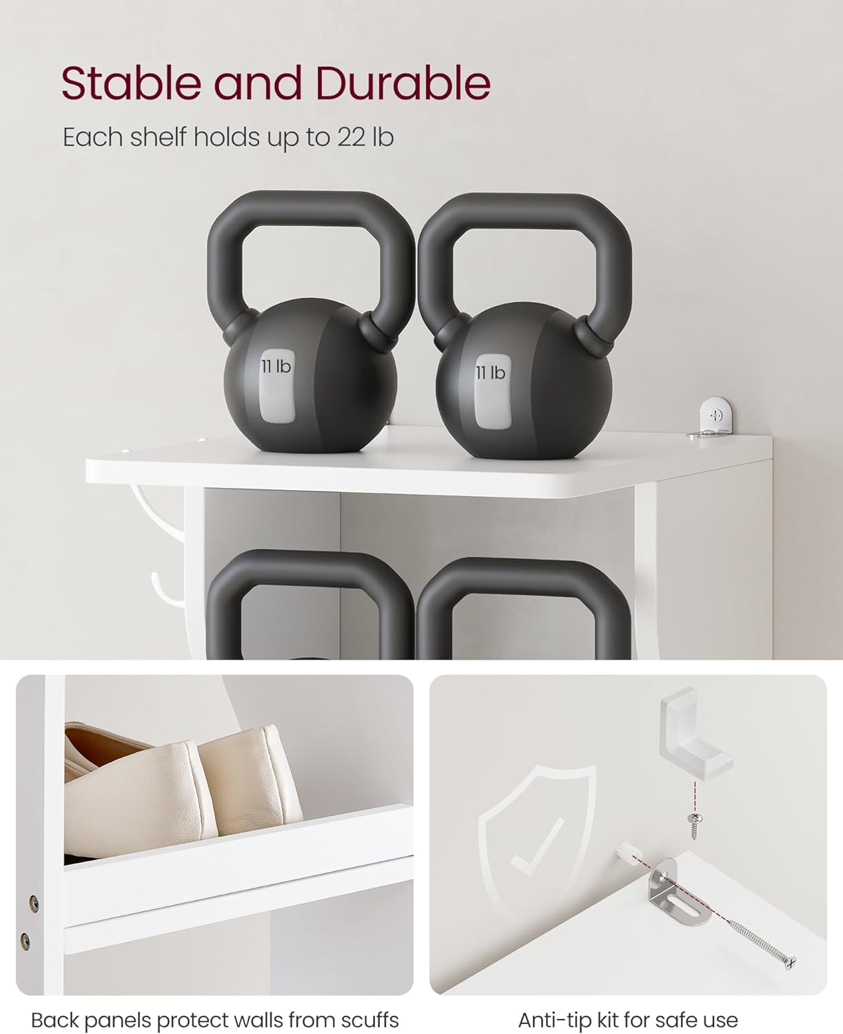 Étagère à Chaussures, 6 Niveaux, Meuble à Chaussures, Gain de Place, pour Entrée, Coin, Blanc, VASAGLE, 8