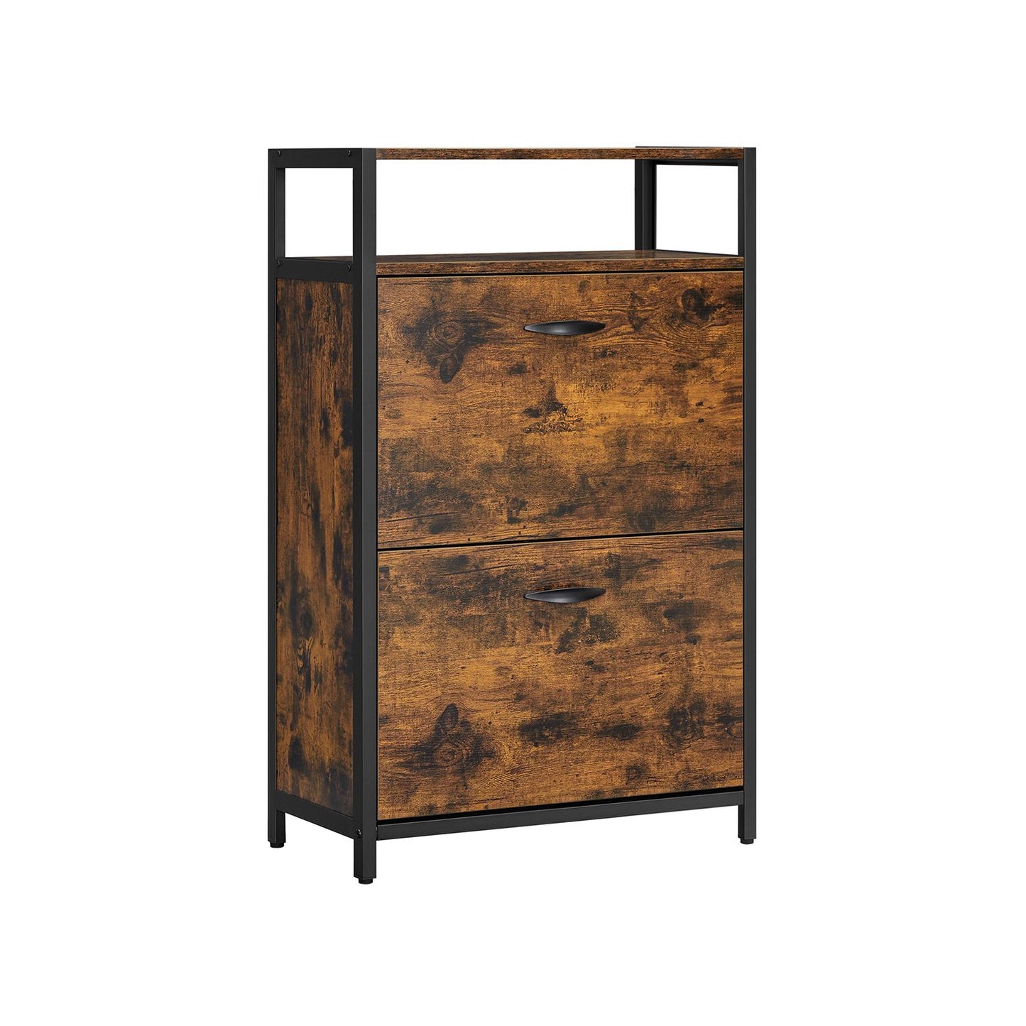 Meuble à Chaussures, Porte Chaussures, à 2 Abattants, pour 8-12 Paires, Anti-poussière, Marron Rustique et Noir, VASAGLE, 2