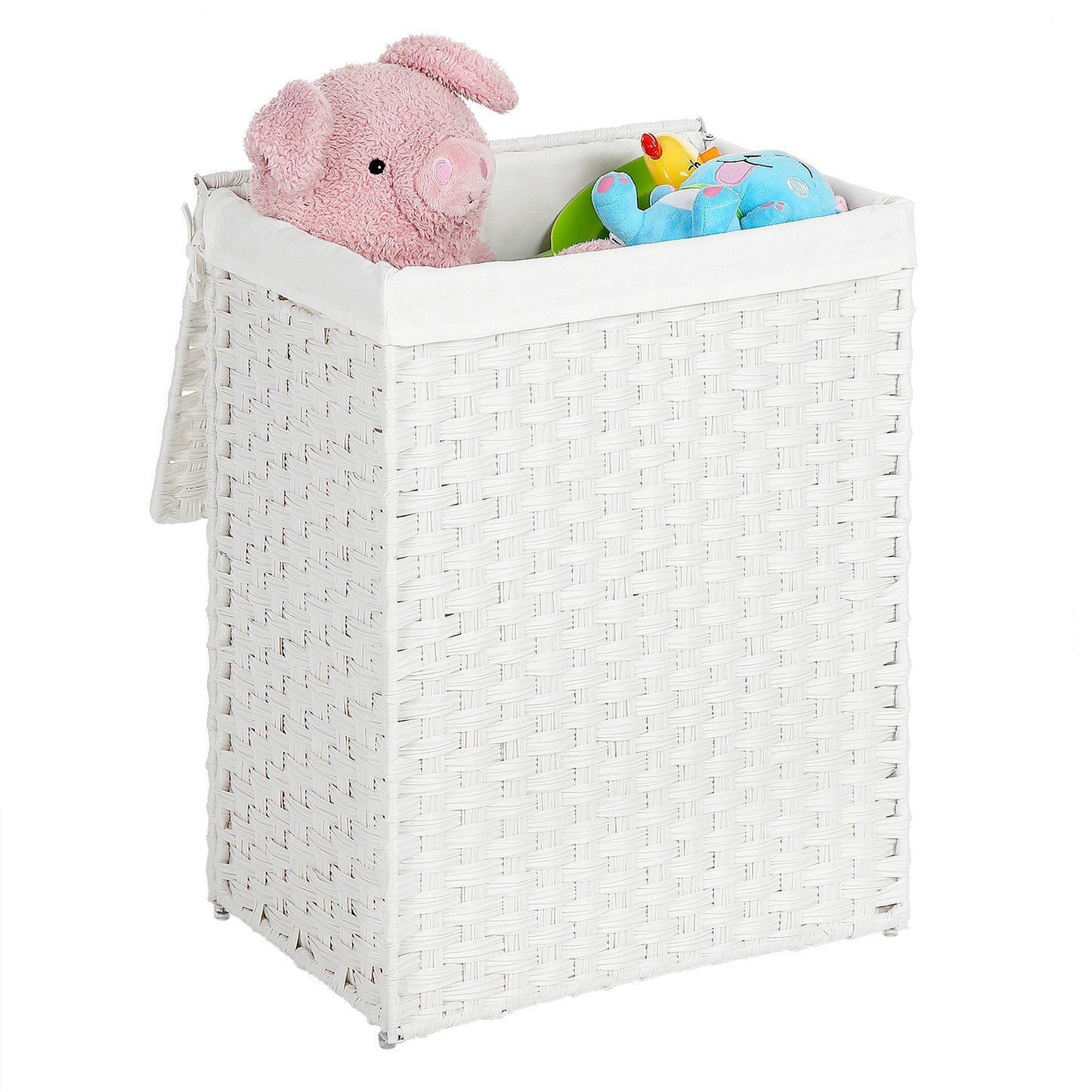 Panier à Linge avec Couvercle, 90L, Panier à Linge Pliable, avec poignées, Sac intérieur Amovible, Blanc, SONGMICS, 3