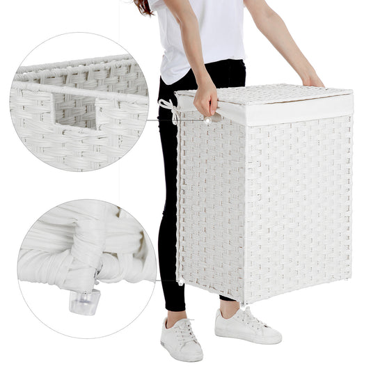 Panier à Linge avec Couvercle, 90L, Panier à Linge Pliable, avec poignées, Sac intérieur Amovible, Blanc, SONGMICS, 5