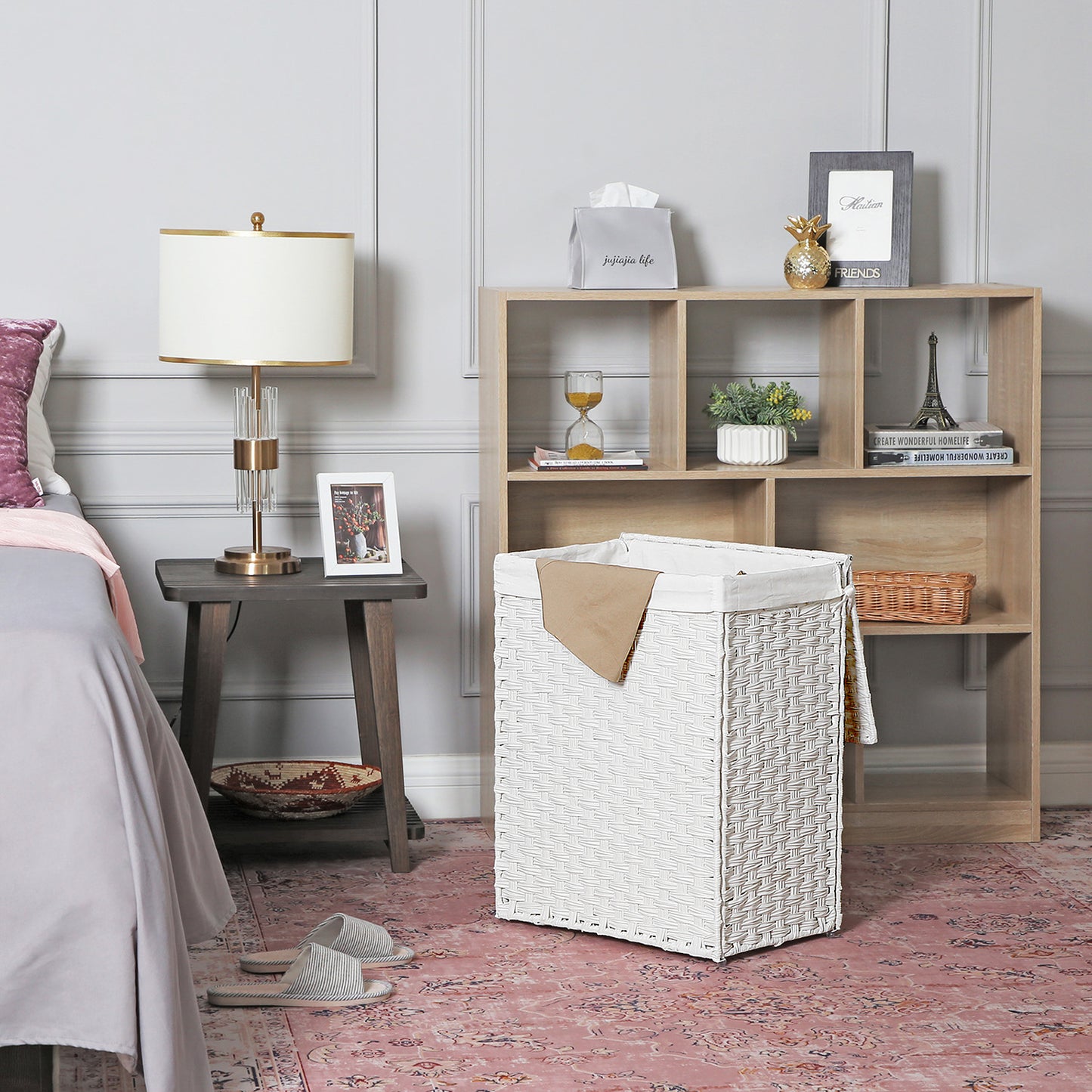 Panier à Linge avec Couvercle, 90L, Panier à Linge Pliable, avec poignées, Sac intérieur Amovible, Blanc, SONGMICS, 9