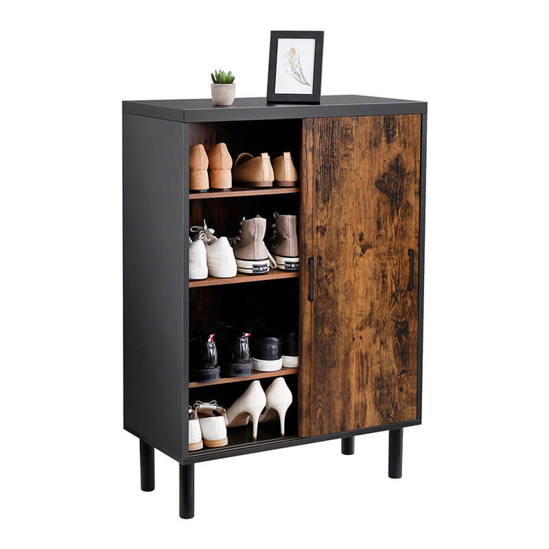 Meuble à Chaussures, 3 étagères réglables en hauteur, Rangement Chaussures, avec Porte, Porte Chaussures, Noir et Marron, VASAGLE, 5