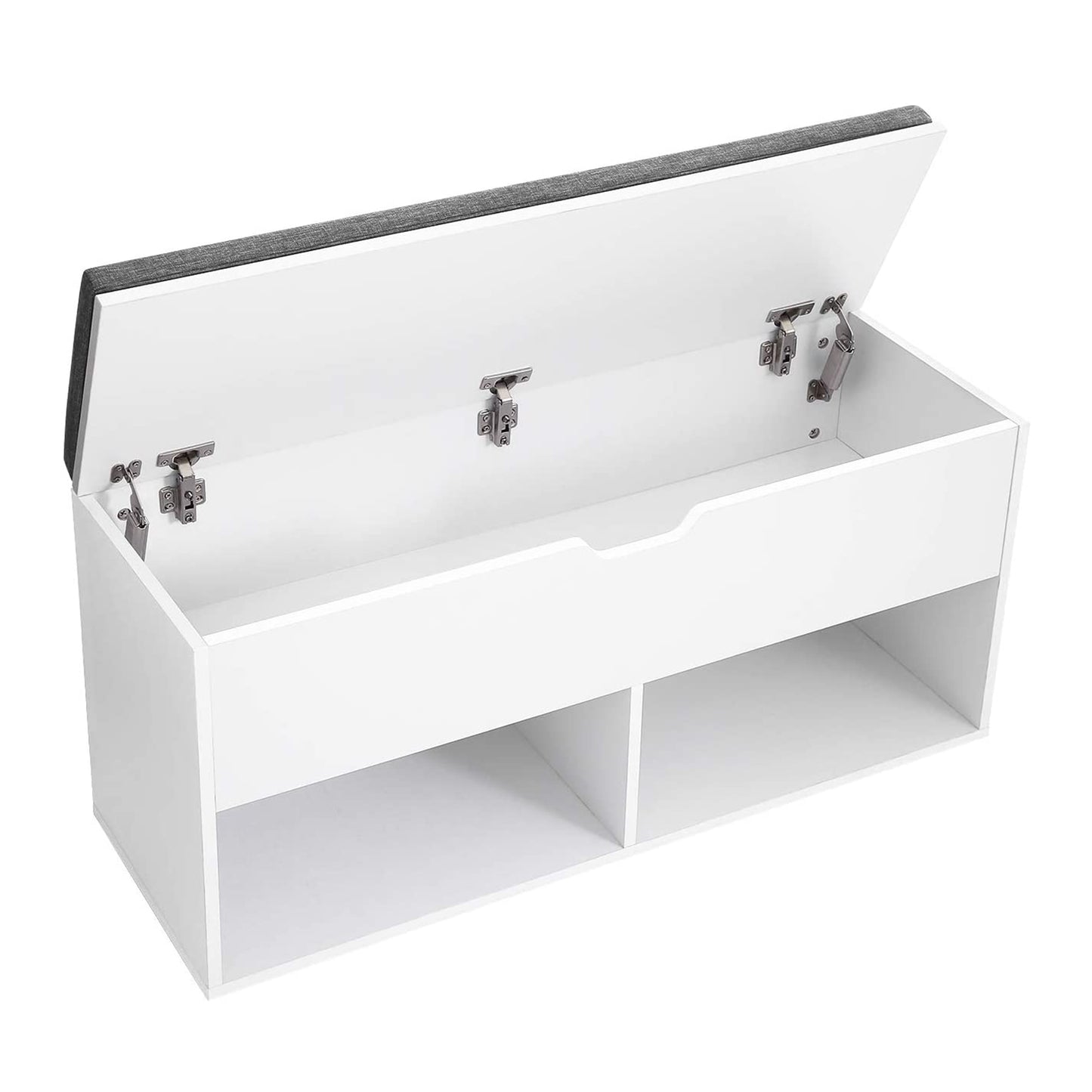 Banc a Chaussure, avec coussin, Banc Entrée, Les 2 compartiments ouverts, 100 cm de long, Blanc Gris, VASAGLE, 10