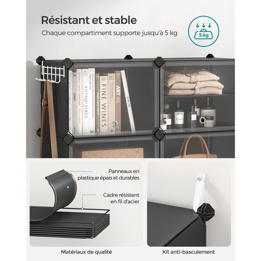 Etagere Chaussure, Rangement Chaussures, Armoire à Chaussures, 6 Compartiments, Compartiment avec Porte, Noir, SONGMICS, 2