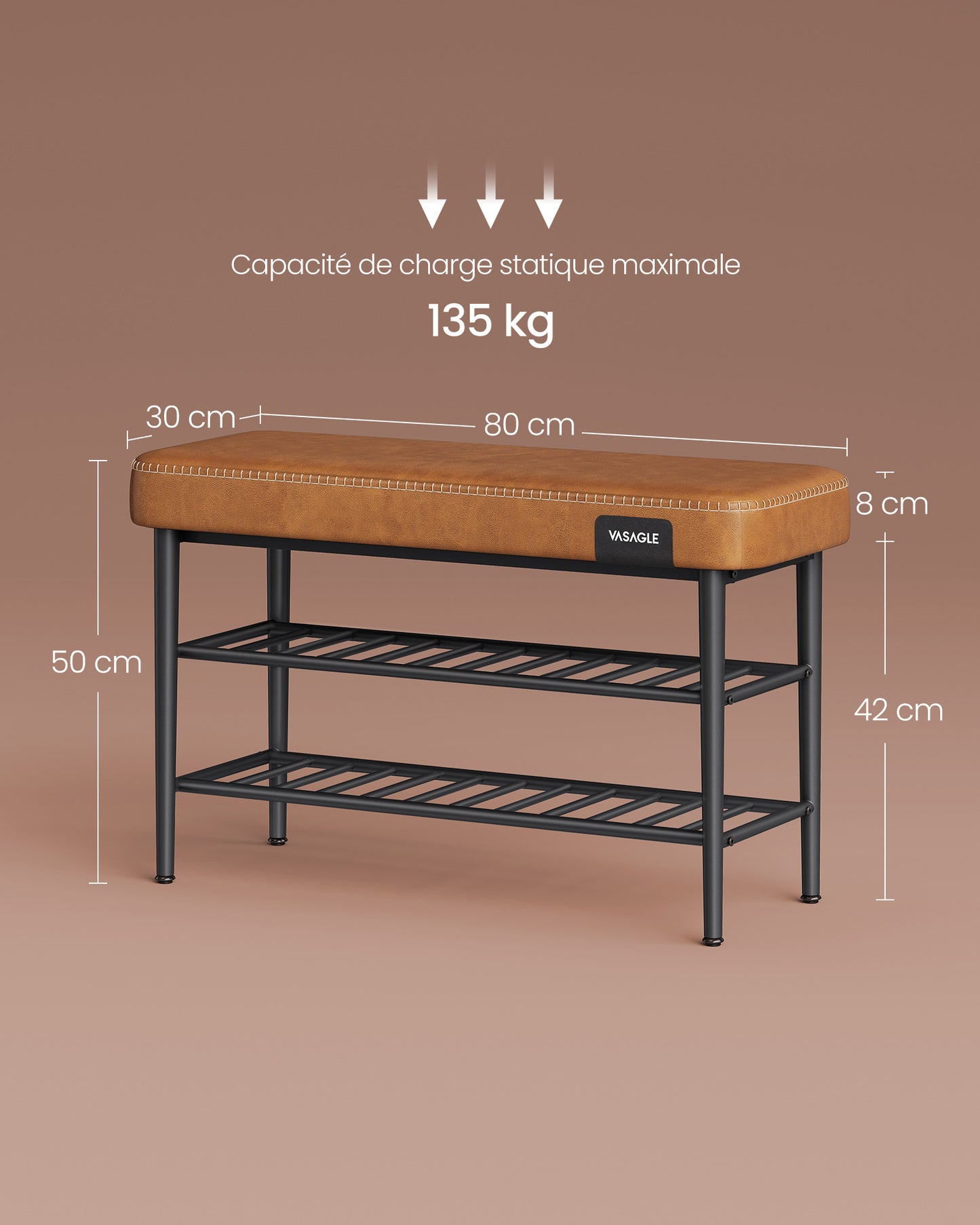 Banc d'Entrée, Ottoman, Banc de Rangement, Banc à Chaussures, Bout de Lit pour Chambre, Marron Caramel, VASAGLE, 7