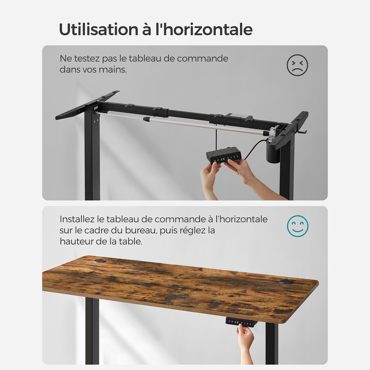 Bureau Electrique, Bureau Debout, Bureau Reglable Hauteur, 70 x 140 cm, de 3 Hauteurs, Marron Rustique et Noir, Songmics, 1