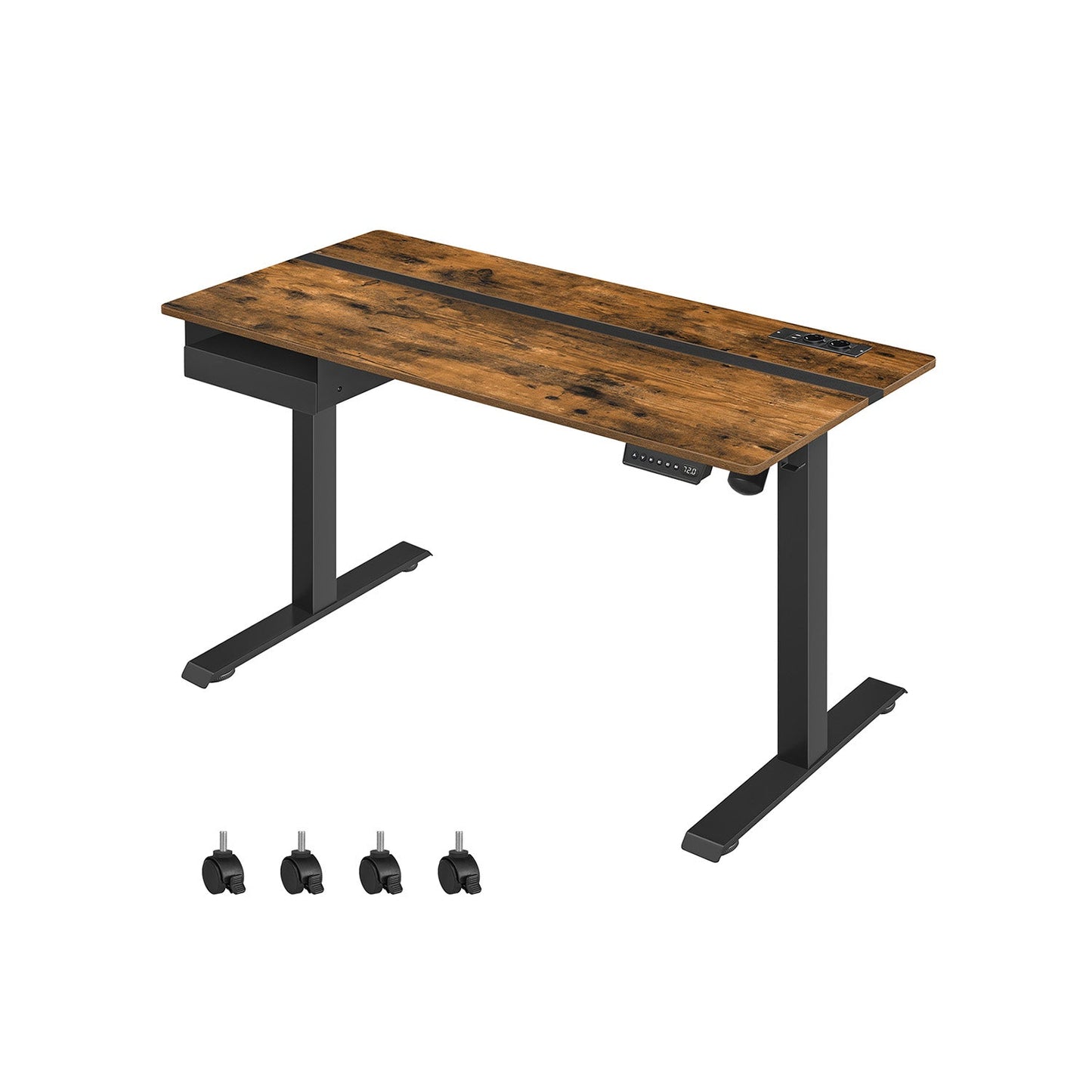Bureau Electrique, Bureau Assis Debout Electrique, 60 x 140 cm, de 4 Hauteurs, Marron Rustique et Noir, Vasagle, 1