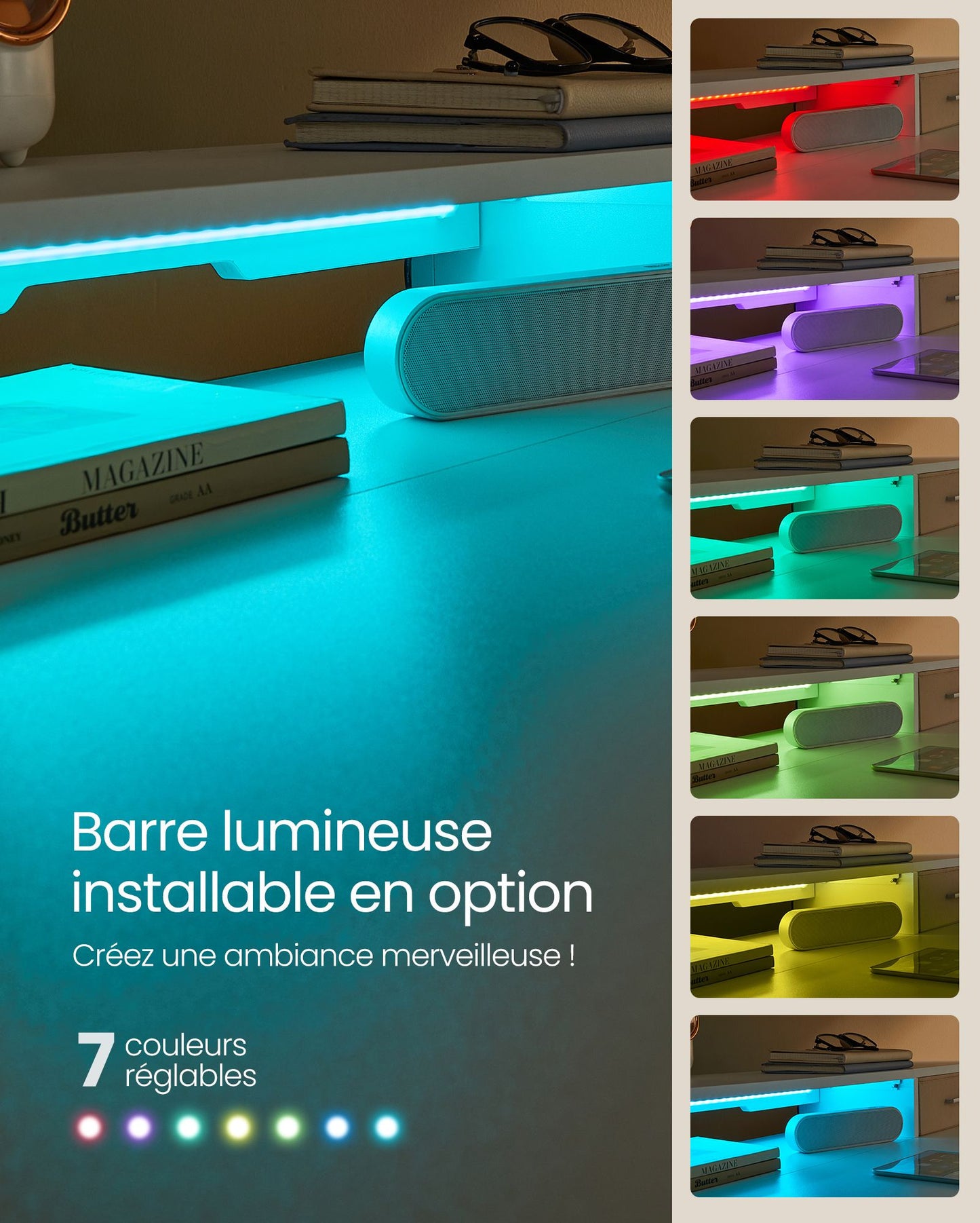 Bureau Electrique, Bureau de Travail, Bureau Debout, 60x120 cm, Réglable en Continu, Support pour Écran, Blanc, Vasagle, 1