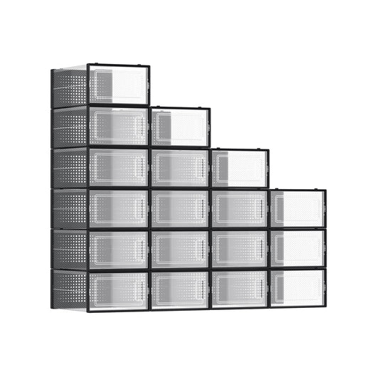 Boite a chaussure, Lot de 18, Boite Rangement Chaussures, Pliable, Pointure jusqu’à 44, Transparent et Noir, SONGMICS, 11