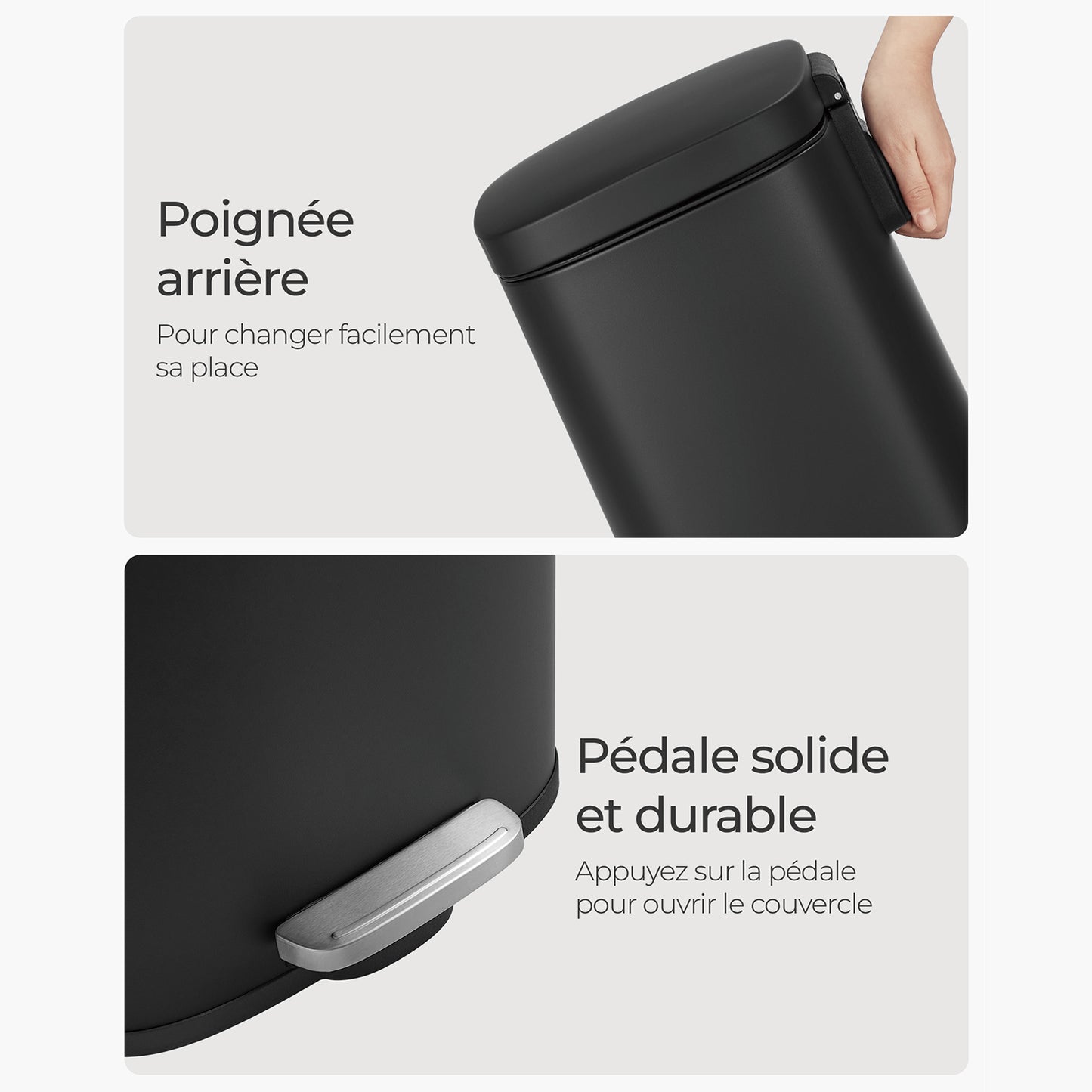 Poubelle, Poubelle Cuisine 30L, Poubelle Tri Sélectif 2 Bacs, avec Pédale, 15 Sacs Poubelles, Acier, Noir, SONGMICS, 7