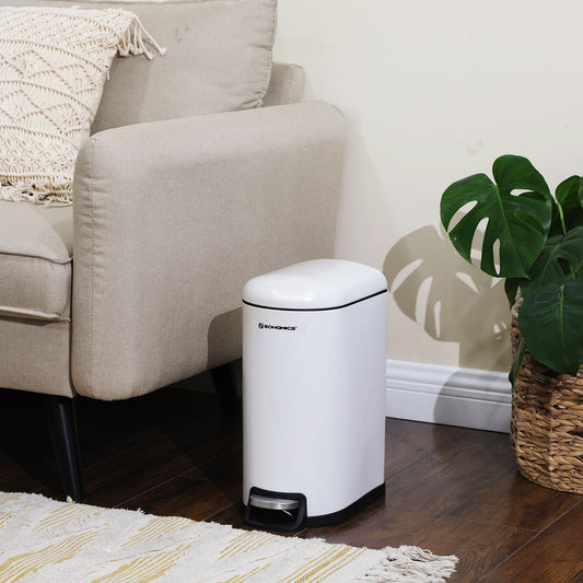 Poubelle, 10L, Poubelle de Cuisine, Couvercle, Poubelle à Pédale pour Toilettes, Compact, Acier, Blanc, SONGMICS, 2