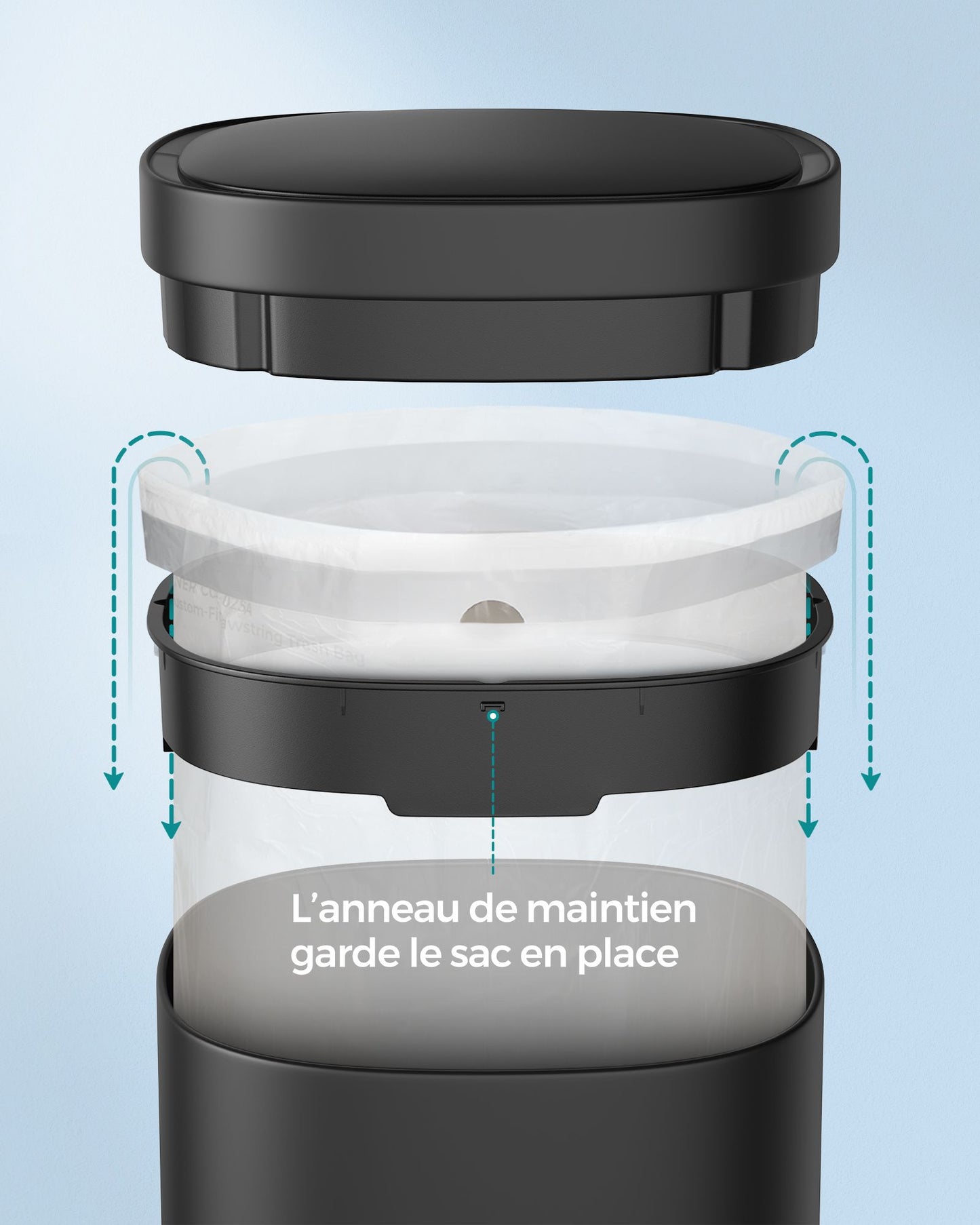 Poubelle, 50L, Poubelle de Cuisine, avec Détecteur de Mouvement Automatique, Acier, Noir, SONGMICS, 7