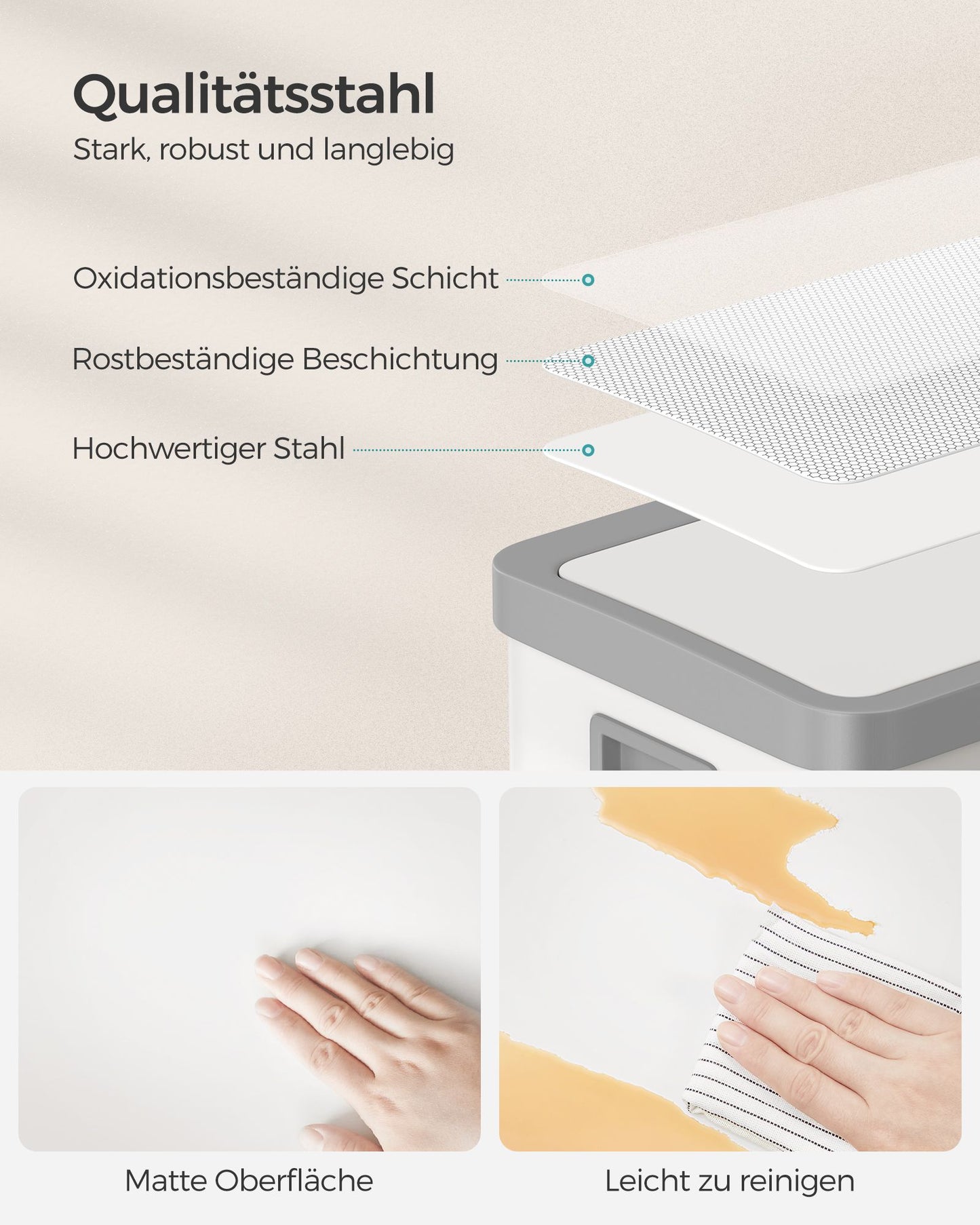 Poubelle, 68 L, Poubelle de Cuisine, automatique à détecteur de mouvement, Acier, 15 sacs poubelle inclus, Blanc, SONGMICS, 7