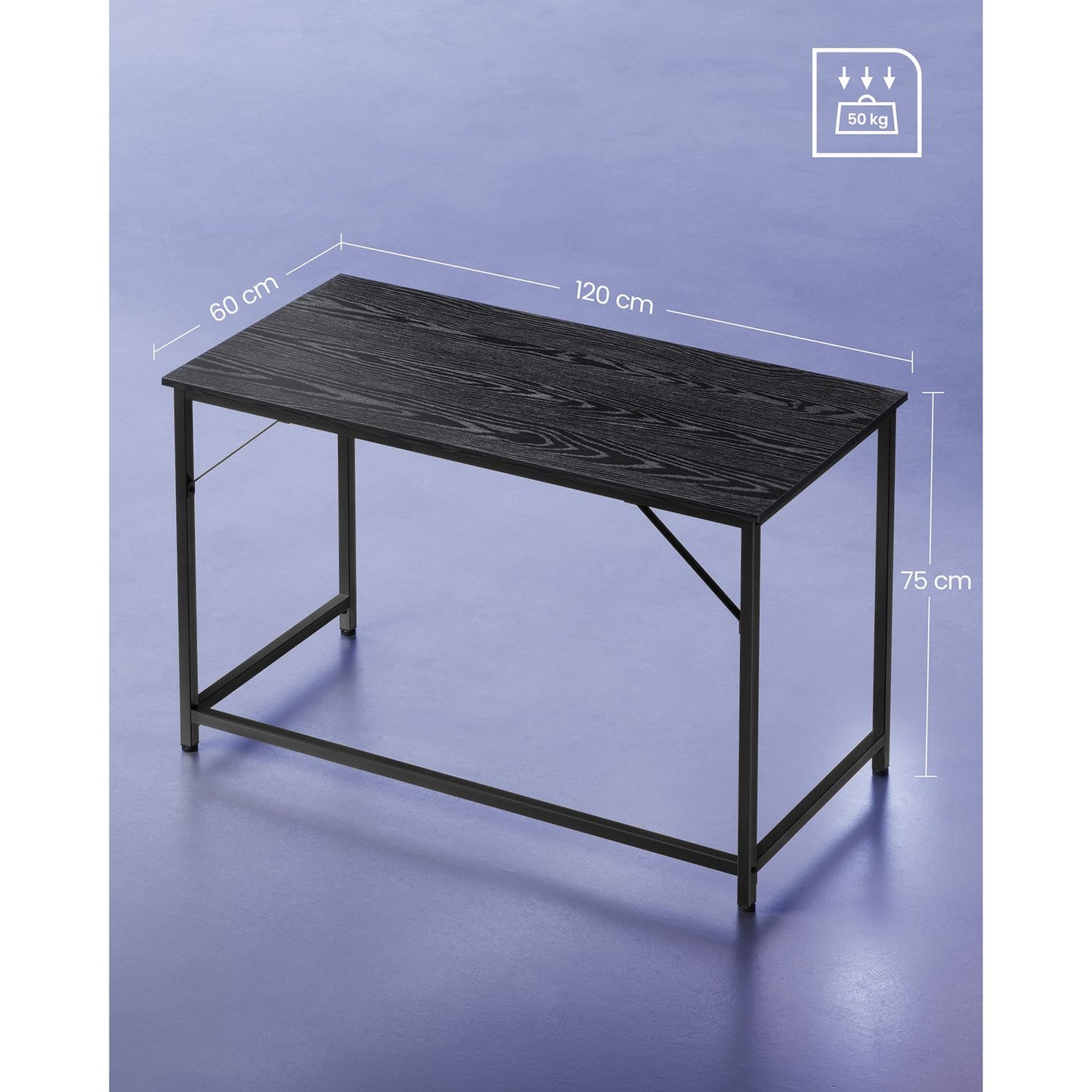 Bureau, Petit Bureau, Bureau PC, Table, Bureau de Travail, 60 x 120 x 75 cm, Noir, Vasagle, 1