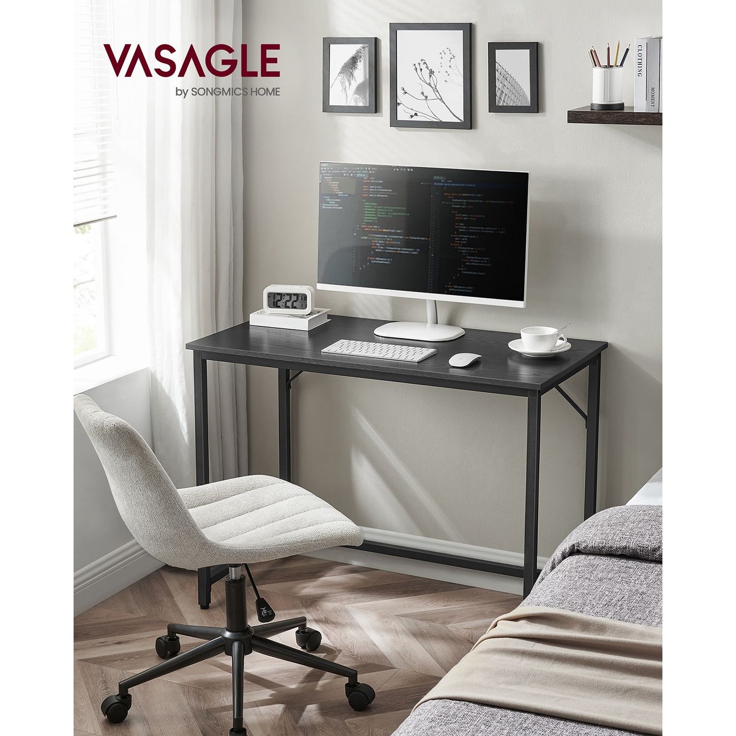 Bureau, Petit Bureau, Bureau PC, Table, Bureau de Travail, 50 x 100 x 76 cm, Montage Facile, Noir, Vasagle, 1