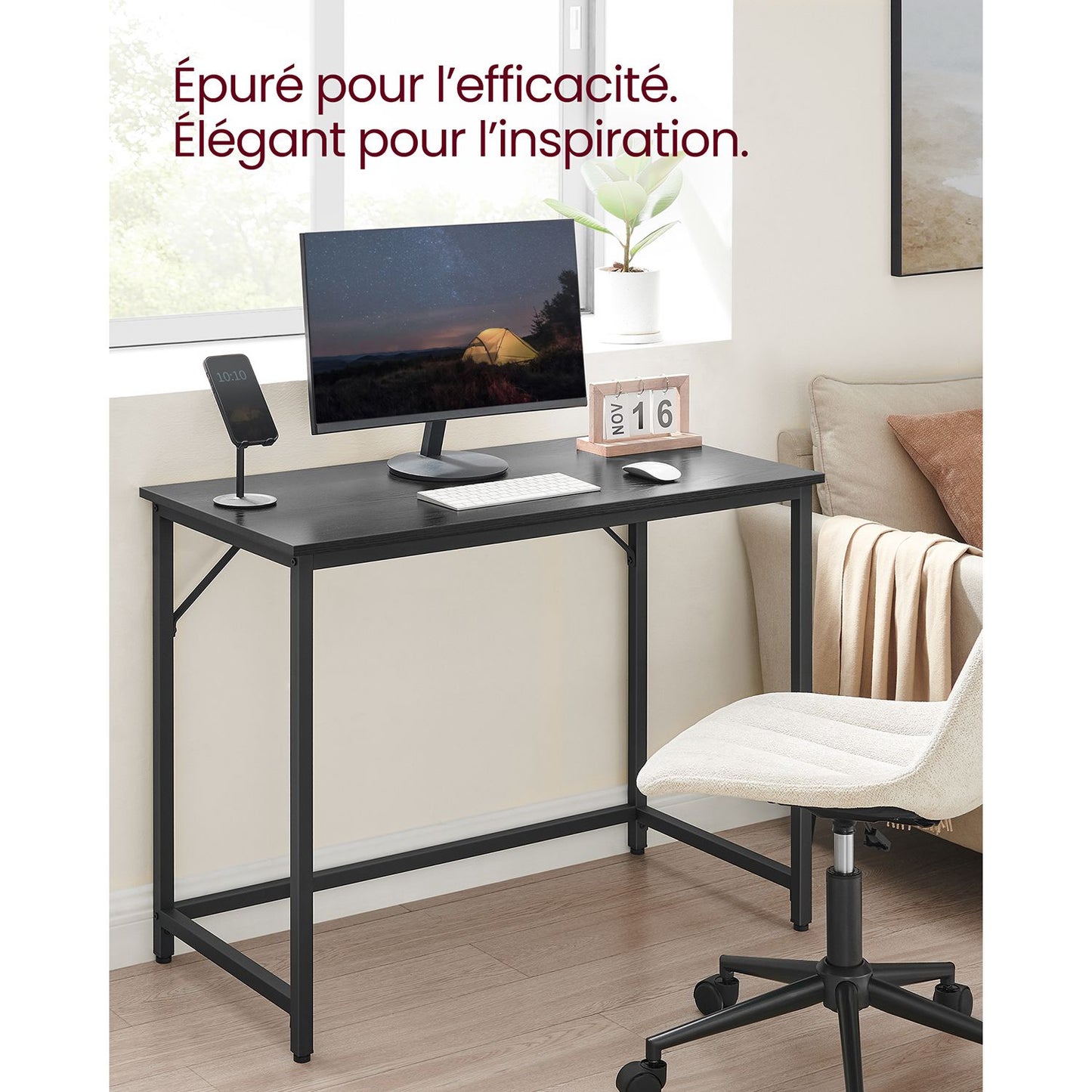 Bureau, Petit Bureau, Bureau PC, Table, Bureau de Travail, 50 x 100 x 76 cm, Montage Facile, Noir, Vasagle, 1