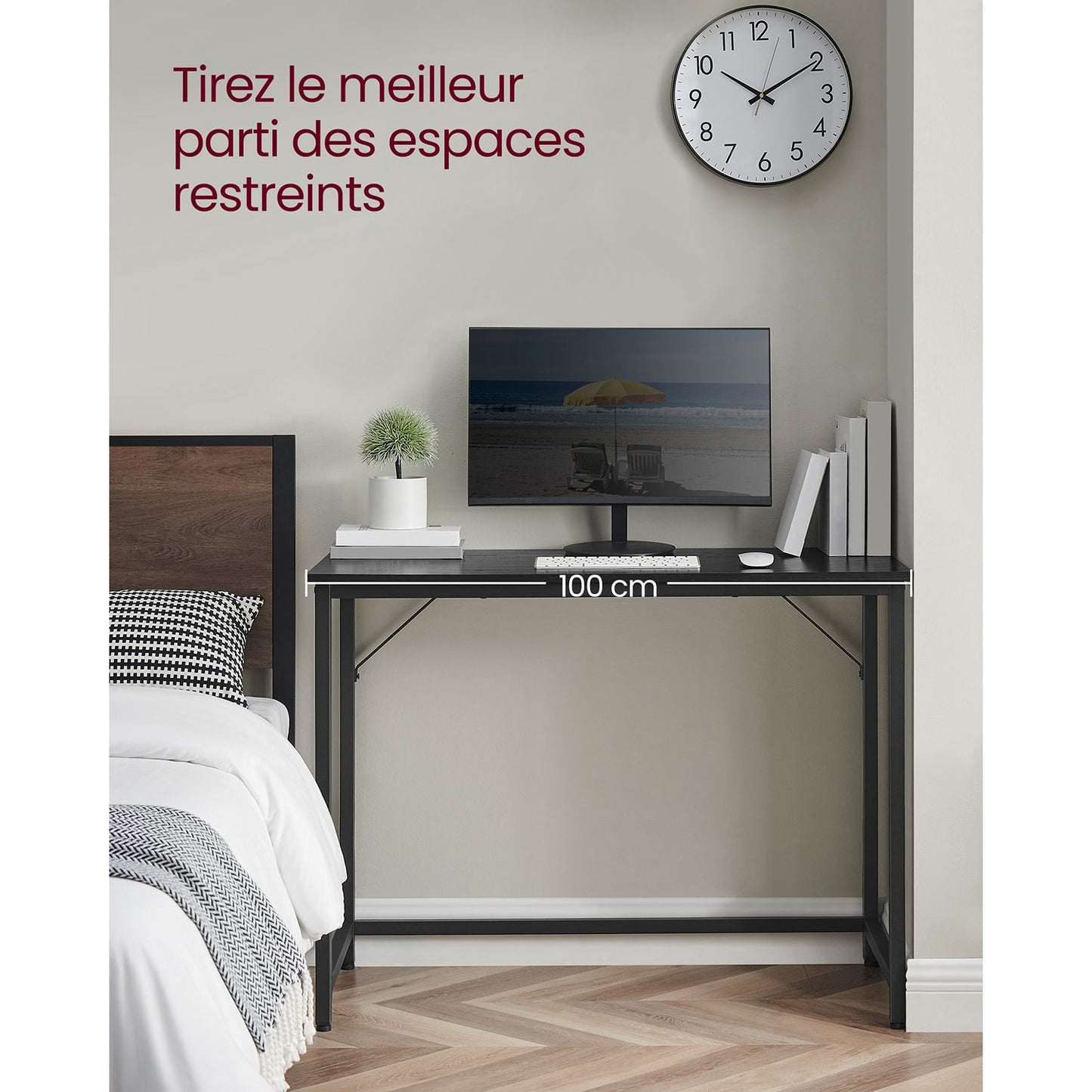 Bureau, Petit Bureau, Bureau PC, Table, Bureau de Travail, 50 x 100 x 76 cm, Montage Facile, Noir, Vasagle, 1
