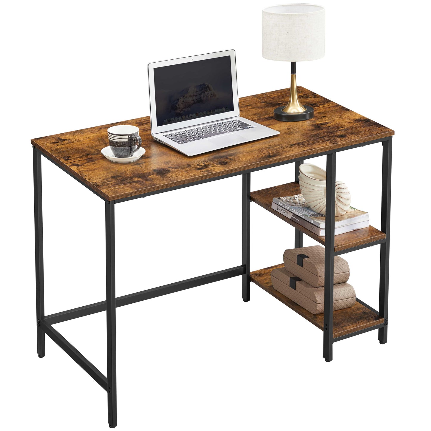 Bureau avec Rangement, Bureau de Travail, Bureau, avec 2 Étagères Réversibles, Marron Rustique et Noir, Vasagle, 1