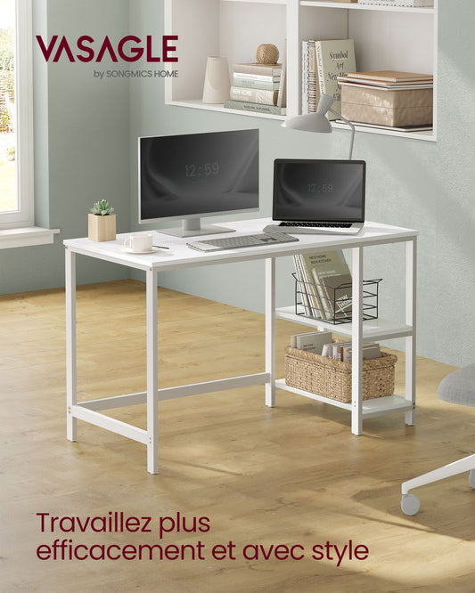 Bureau avec Rangement, Bureau de Travail, Bureau, avec 2 Étagères Réversibles, Blanc, Vasagle, 1