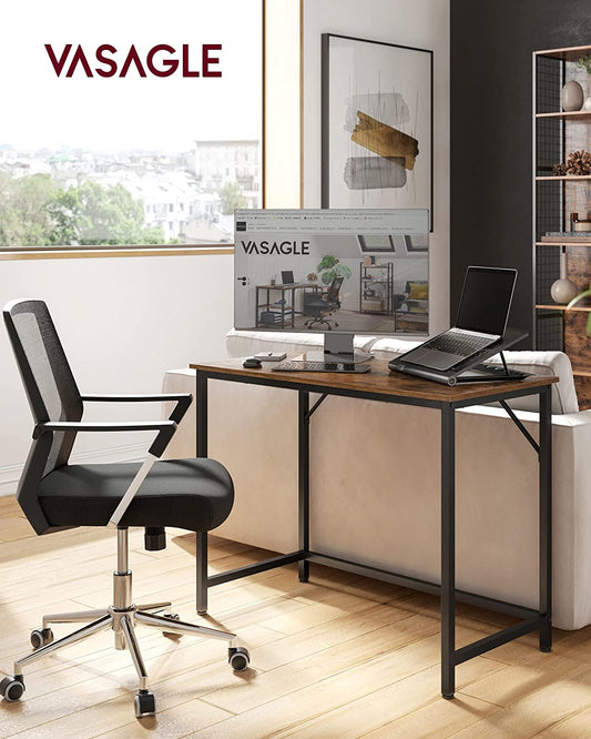 Bureau, Petit Bureau, Bureau PC, Table, Bureau de Travail, 50 x 100 x 76 cm, Montage Facile, Marron Noir, Vasagle, 1