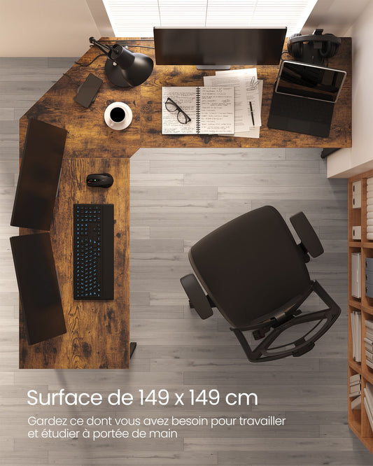 Bureau d'Angle, Bureau Gaming, Bureau Ordinateur, Bureau PC Gamer, Idéal pour Étudier, Gain d’Espace, Marron Noir, VASAGLE, 5