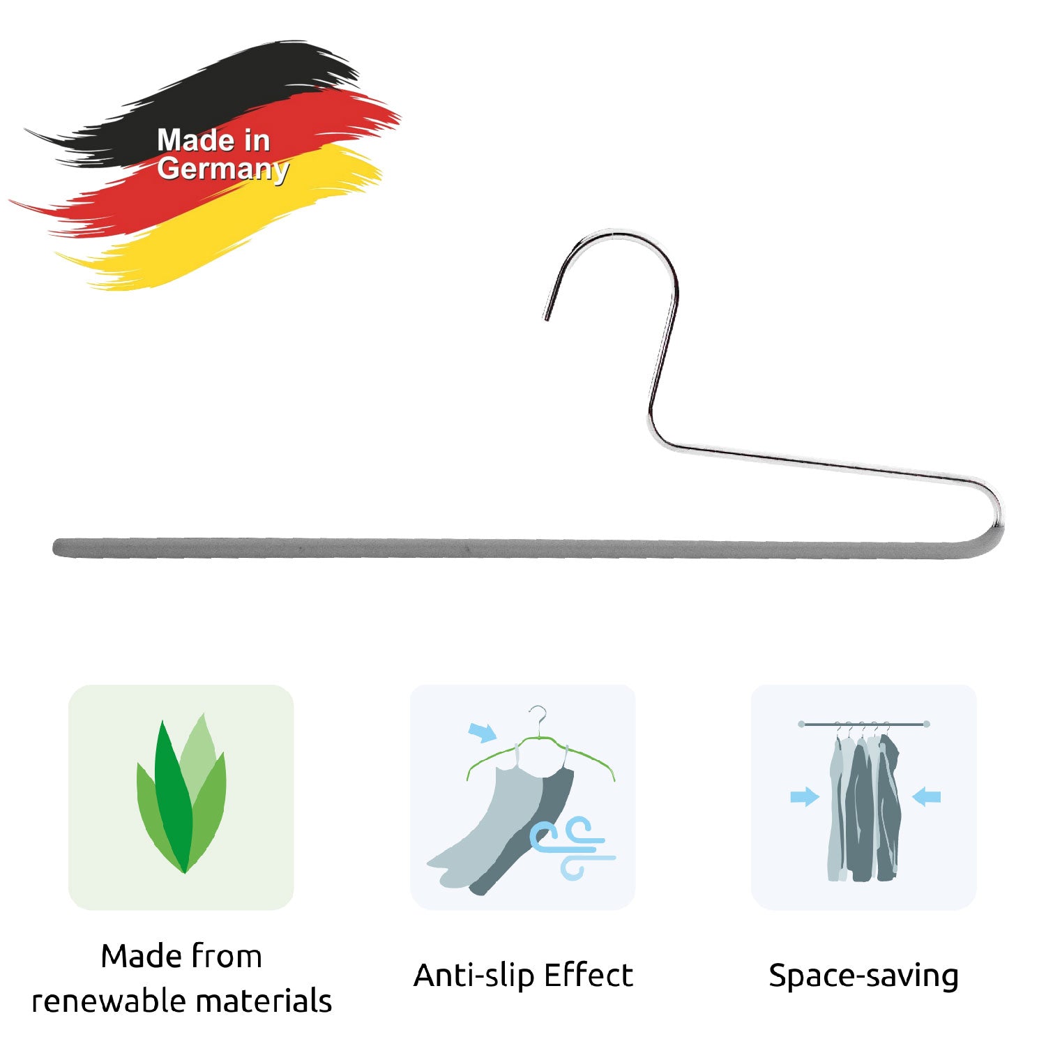 Cintre Pantalon, Cintres, lot de 10 PCs, largeur 35 cm, Cintre Vetement, avec effet antidérapant, MAWA KH C - Argenté, 2