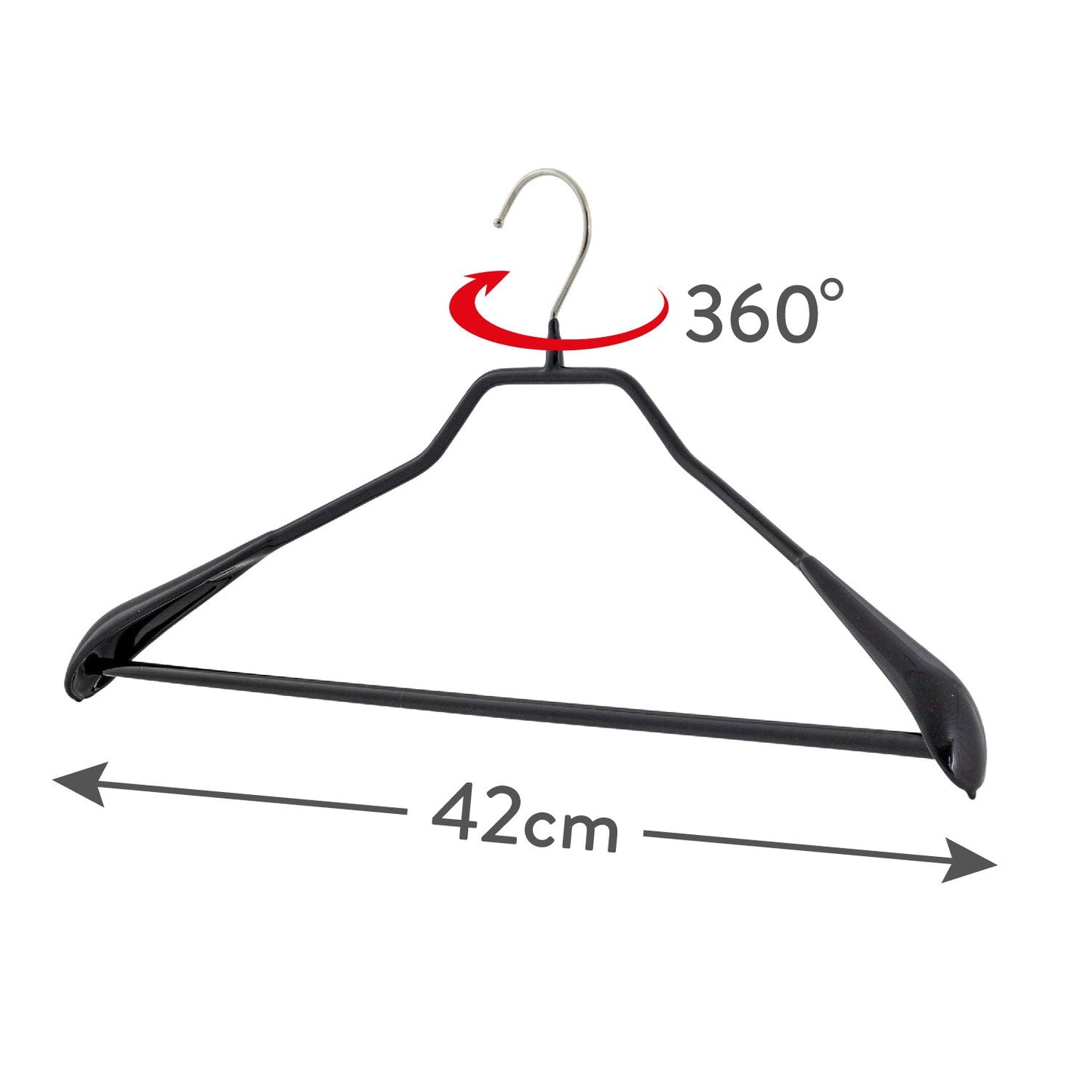 Cintres, lot de 10 PCs, Cintre Vetement, Cintre Pantalon, largeur 42cm, Crochet rotatif, MAWA Bodyform LS - Noir