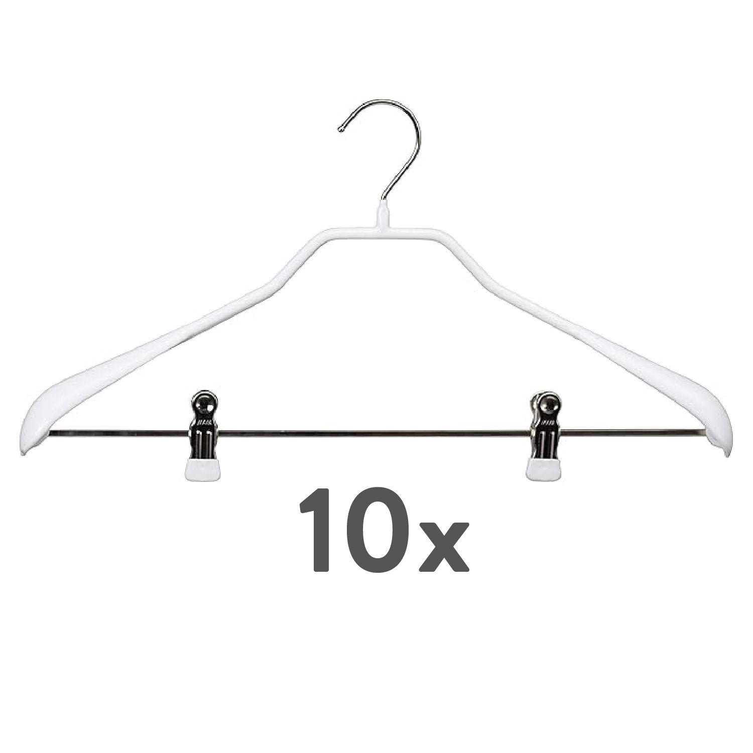Cintres, 10 PCs, Cintre pantalon, Cintre avec barre clip, Large 42cm, crochet rotatif, MAWA Bodyform LK - blanc